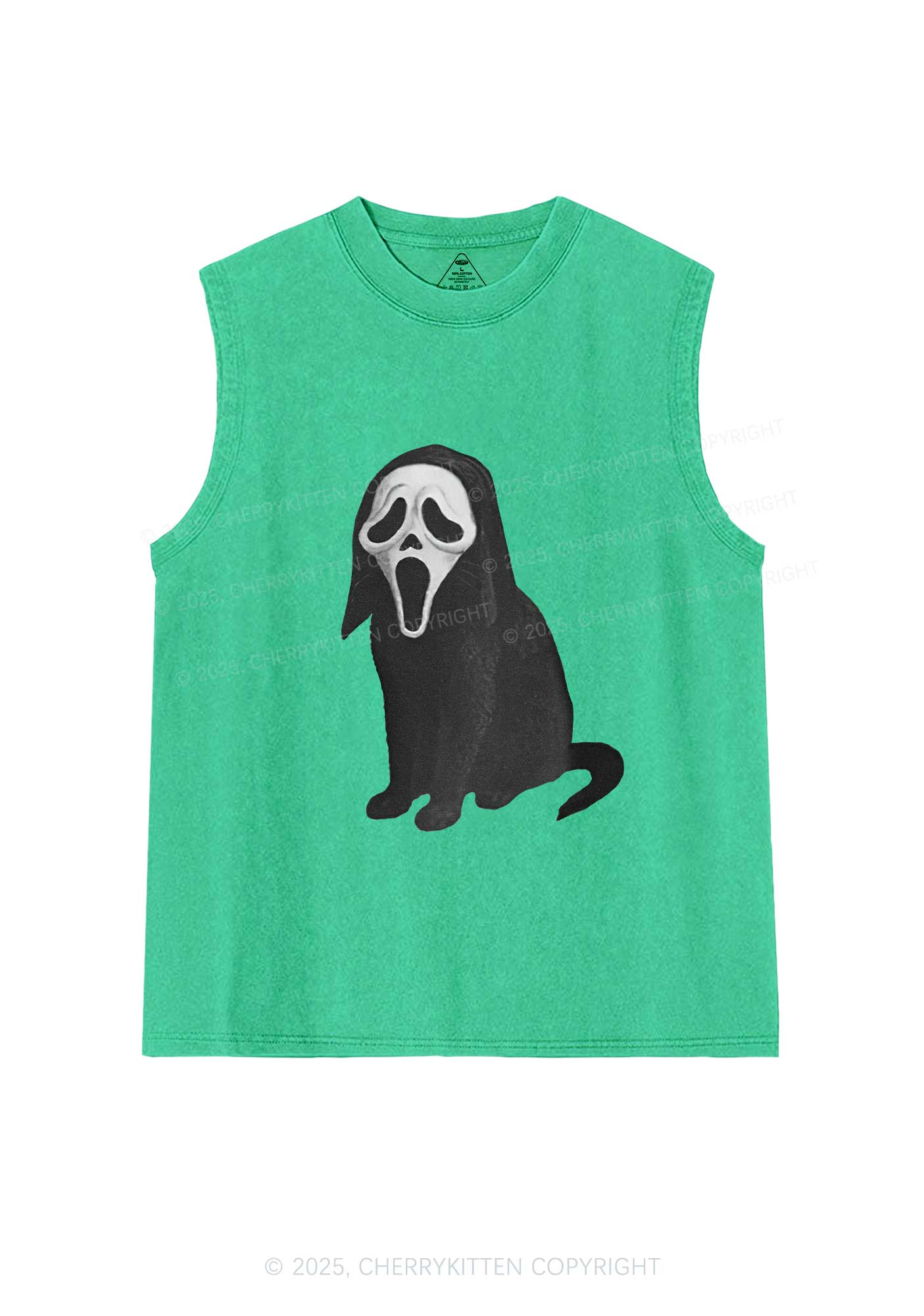 Halloween Ghostcat Y2K Washed Muscle Tank Cherrykitten