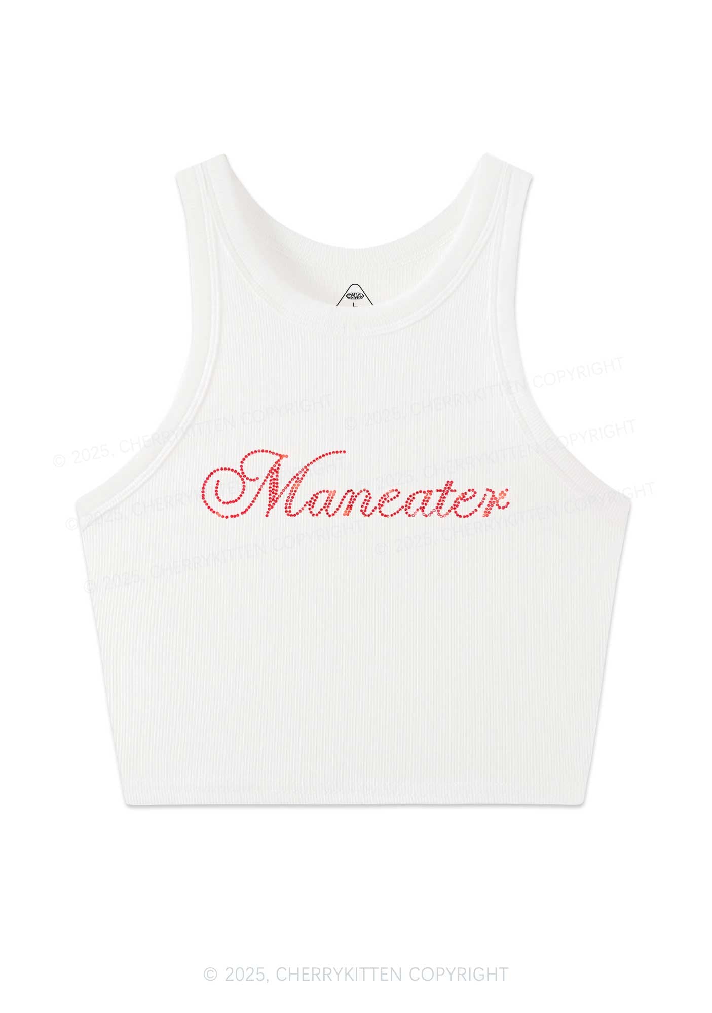 Rhinestone Maneater Y2K Crop Tank Top Cherrykitten