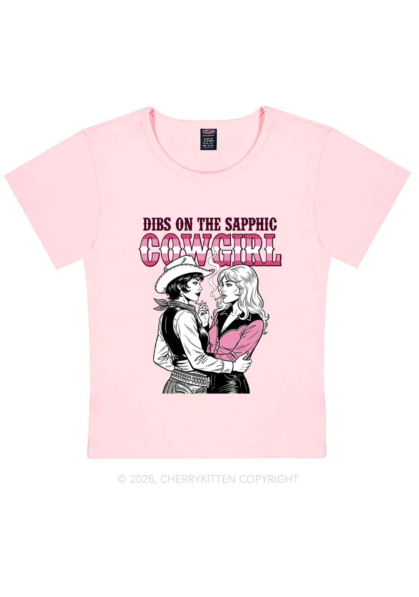 Dibs On The Sapphic Cowgirl Pride Y2K Baby Tee Cherrykitten