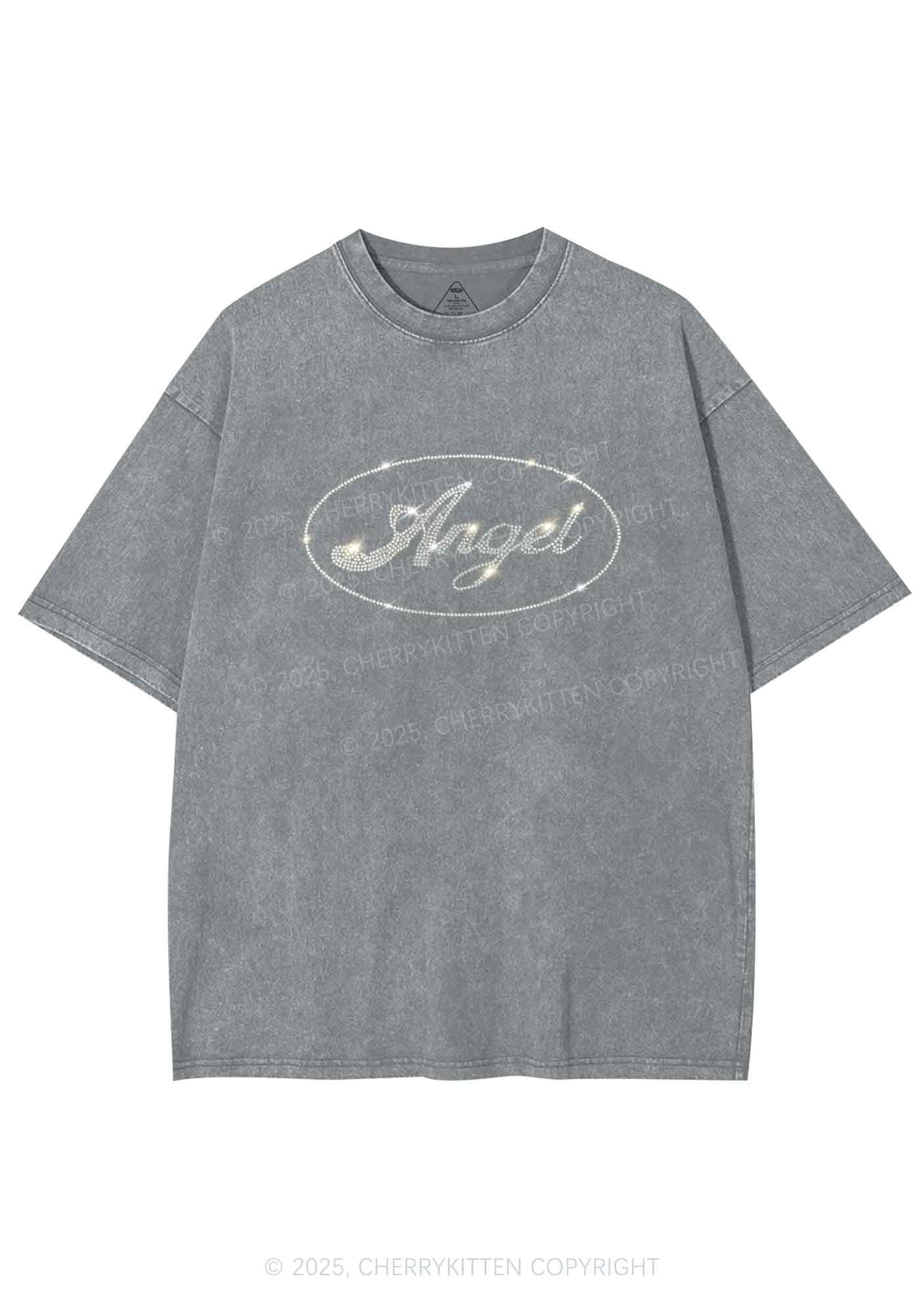 Rhinestone Angel Y2K Shirts Washed Tee Cherrykitten