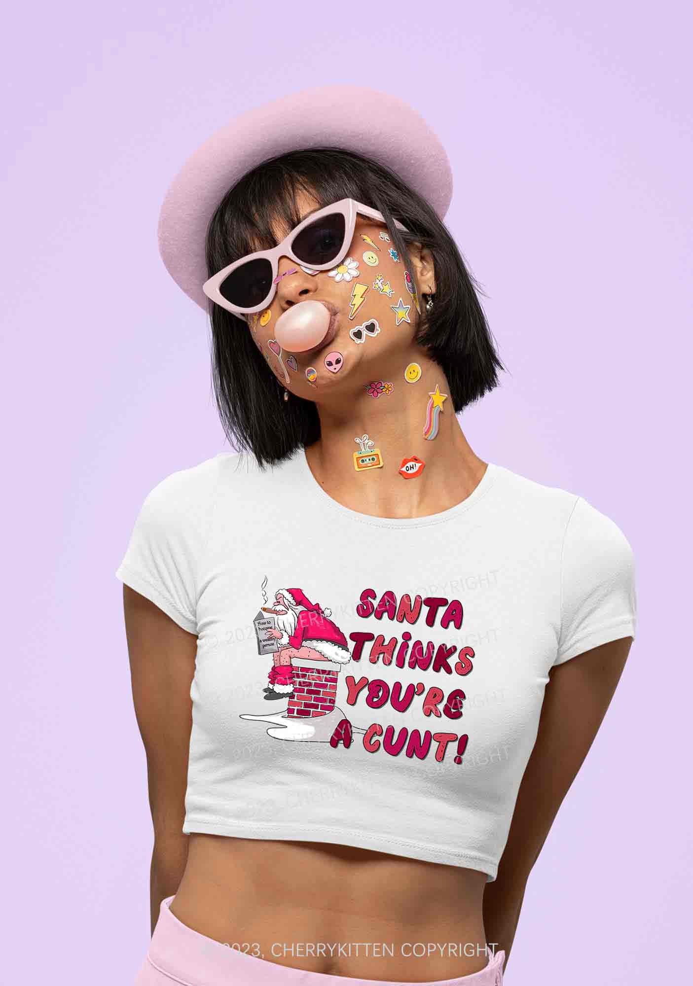 Santa Thinks You're A Cxxt Christmas Baby Tee Cherrykitten