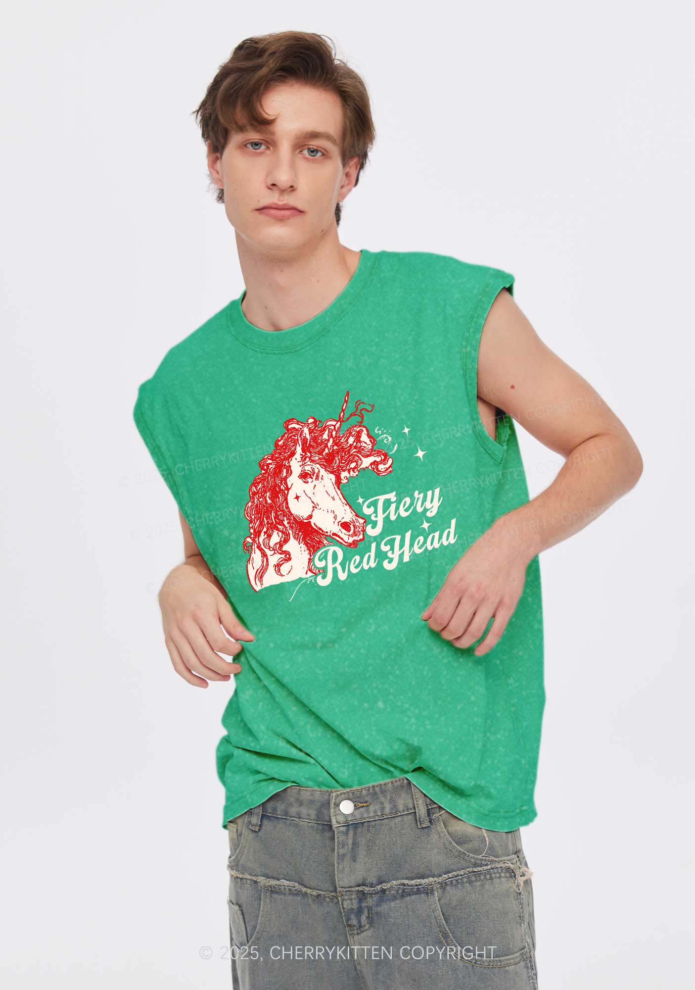 Fiery Red Head Y2K Washed Muscle Tank Cherrykitten