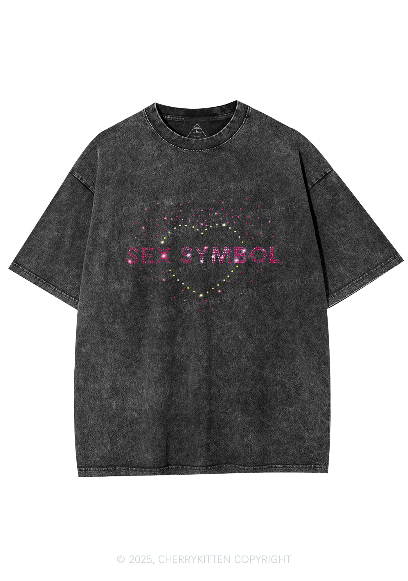 Rhinestone Sx Symbol Y2K Shirts Washed Tee Cherrykitten