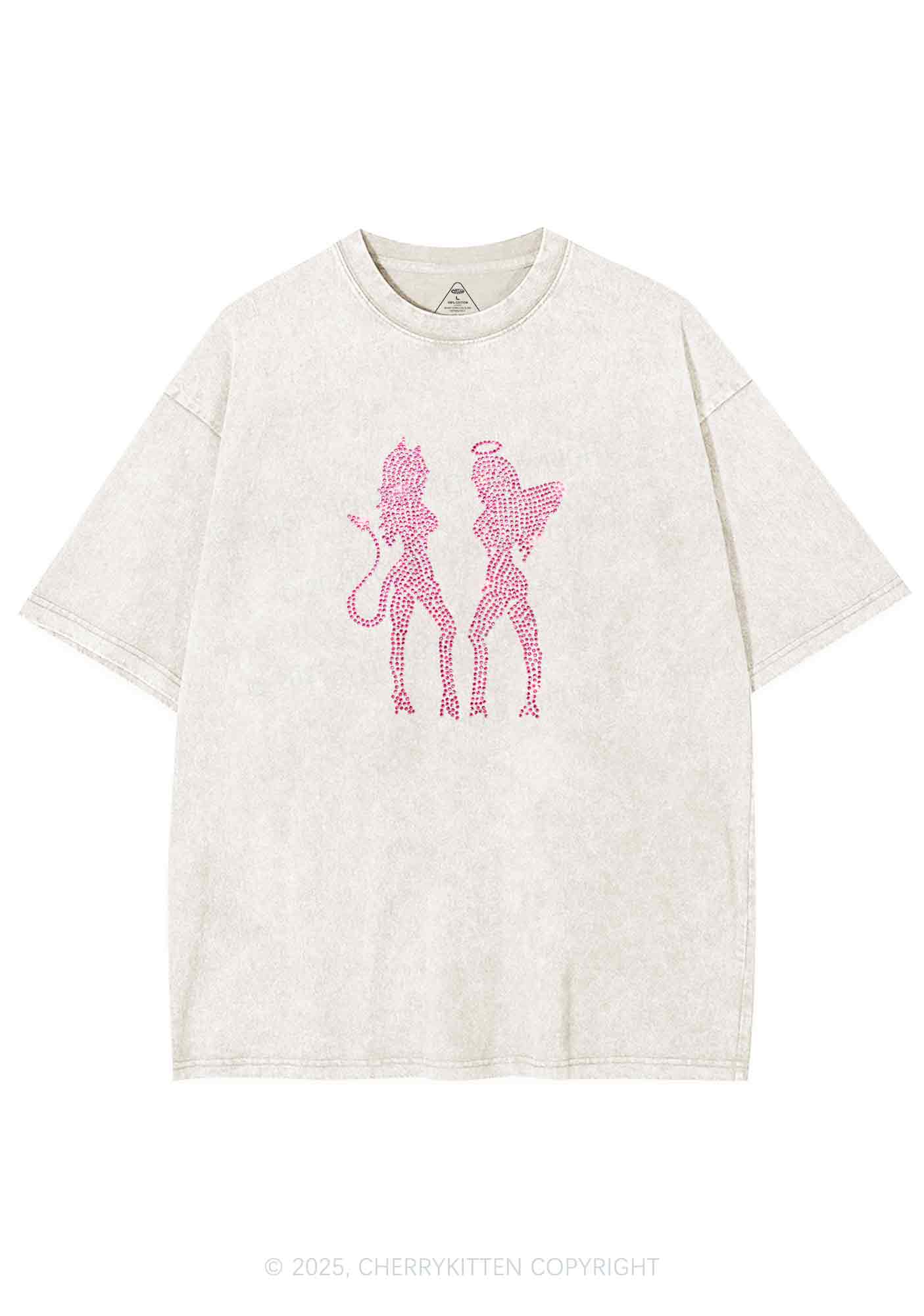 Rhinestone Dancing Girls Y2K Shirts Washed Tee Cherrykitten