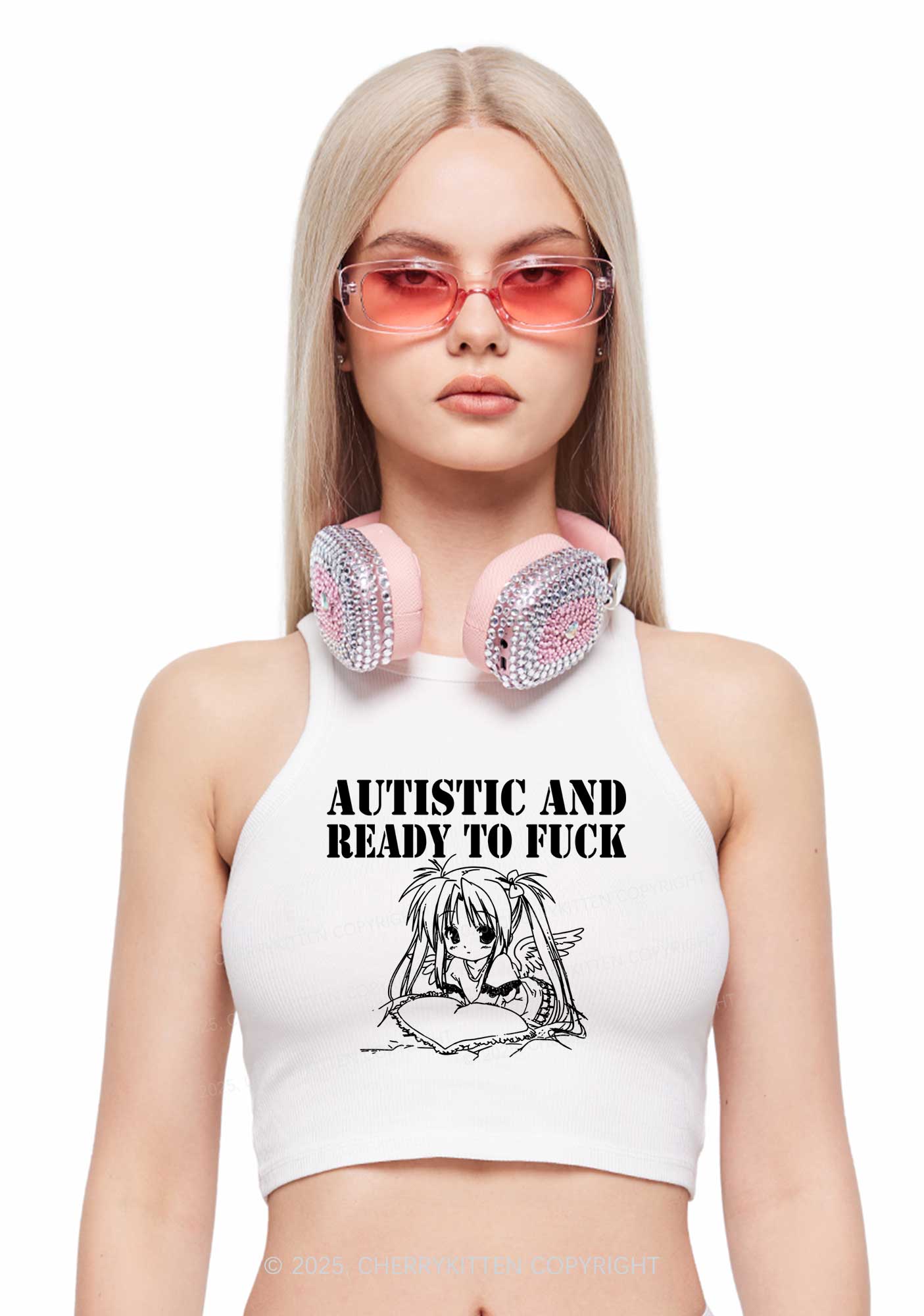 Autistic Ready To Fxxk Y2K Crop Tank Top Cherrykitten