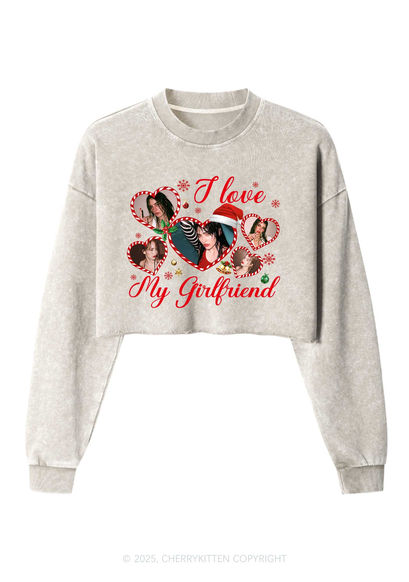 Custom Christmas I Love My GF Y2K Crop Washed Sweatshirts Cherrykitten