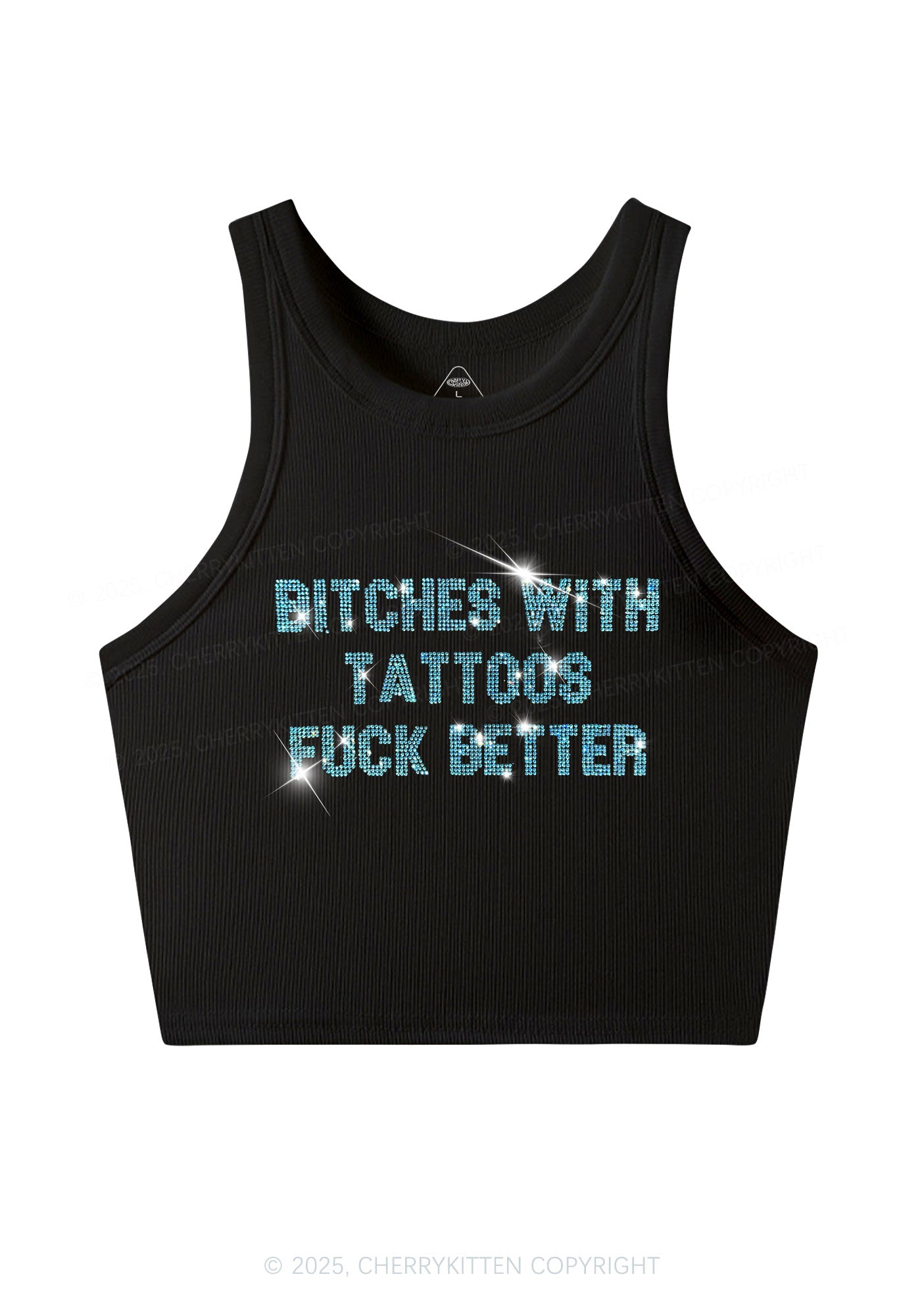 Rhinestone Bxxches With Tattoos Fxxk Better Y2K Crop Tank Top Cherrykitten