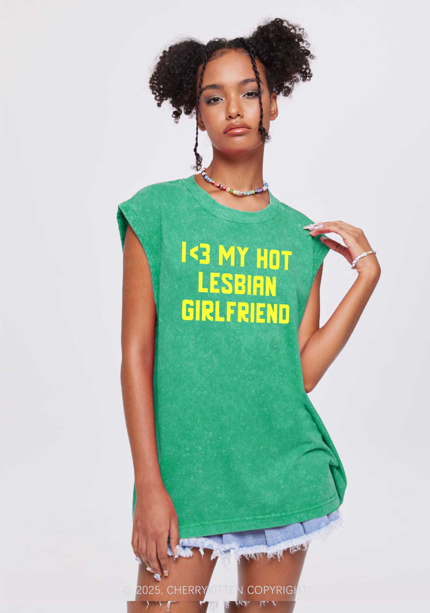 My Hot Lesbian GF Pride Y2K Washed Muscle Tank Cherrykitten