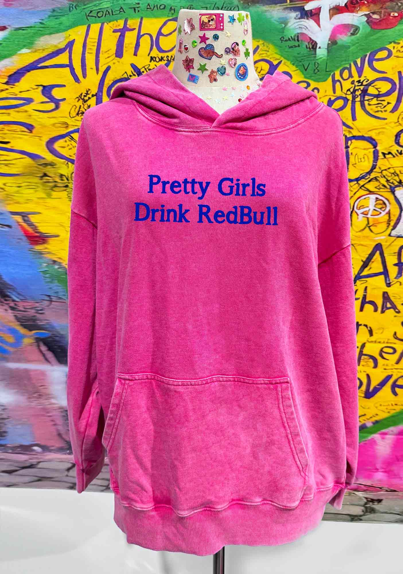 Pretty Girls Drink Redbull Y2K Washed Hoodie Cherrykitten