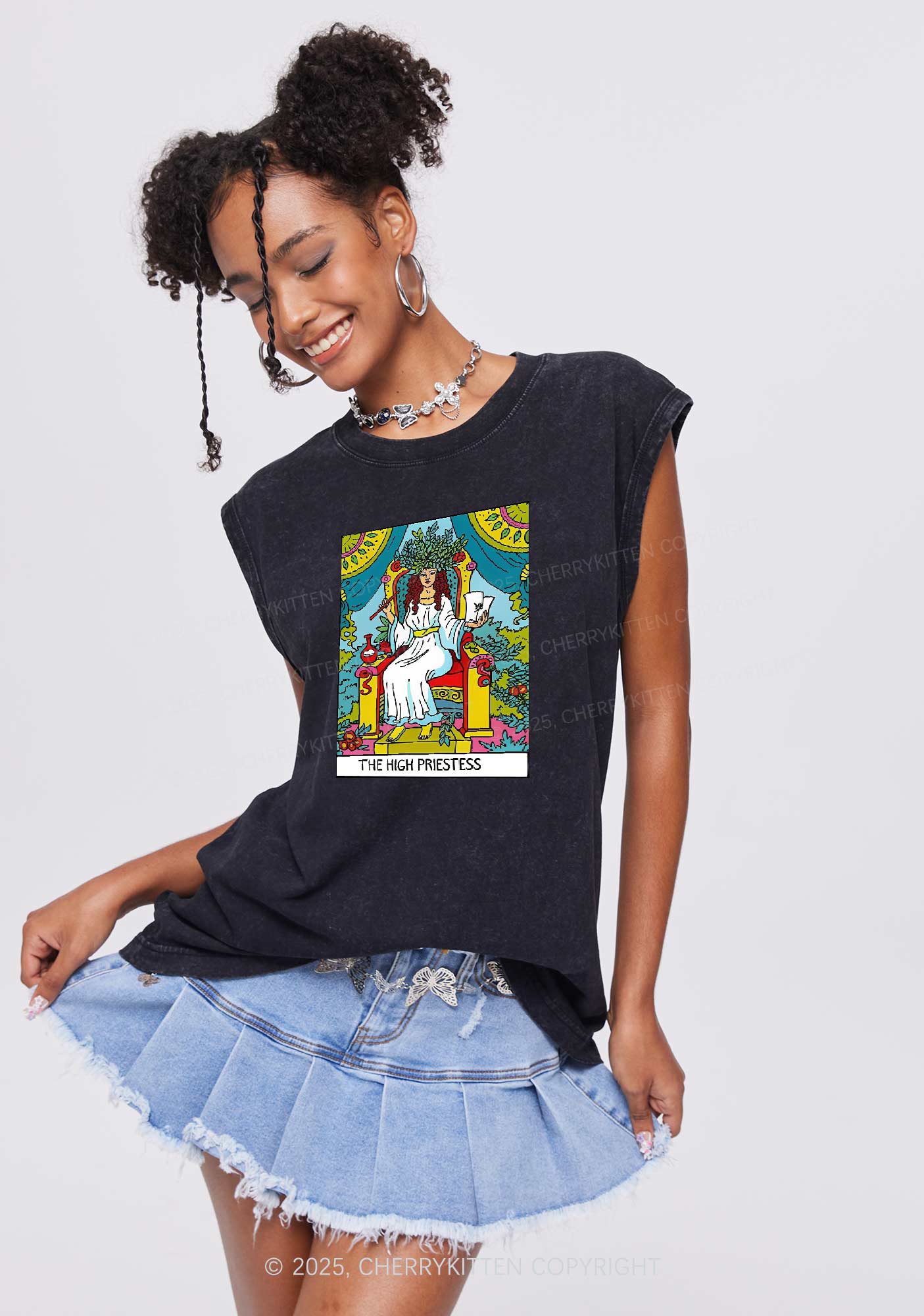 The High Priestess Y2K Washed Tank Cherrykitten
