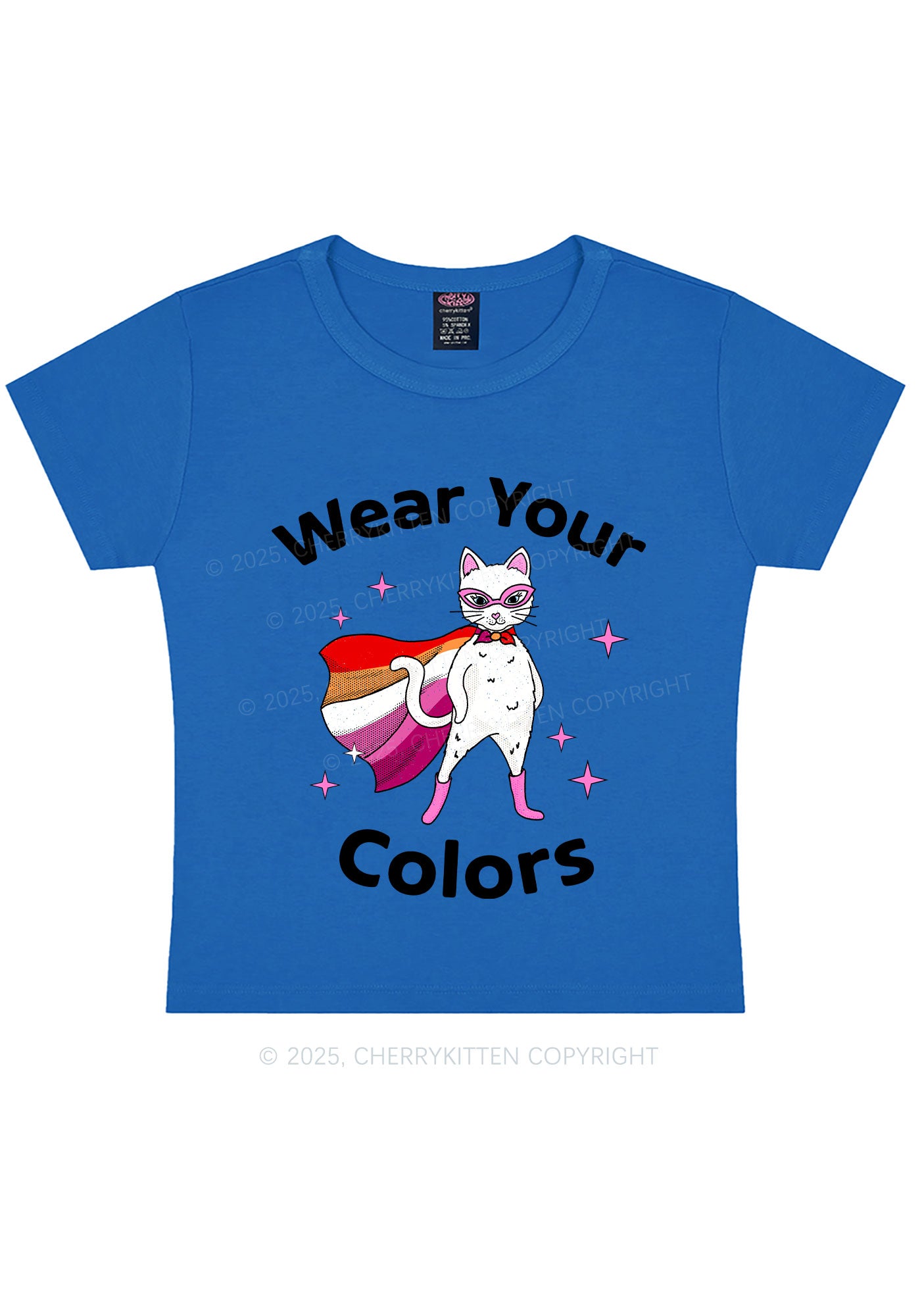 Lesbian Flag Cat Pride Y2K Baby Tee Cherrykitten