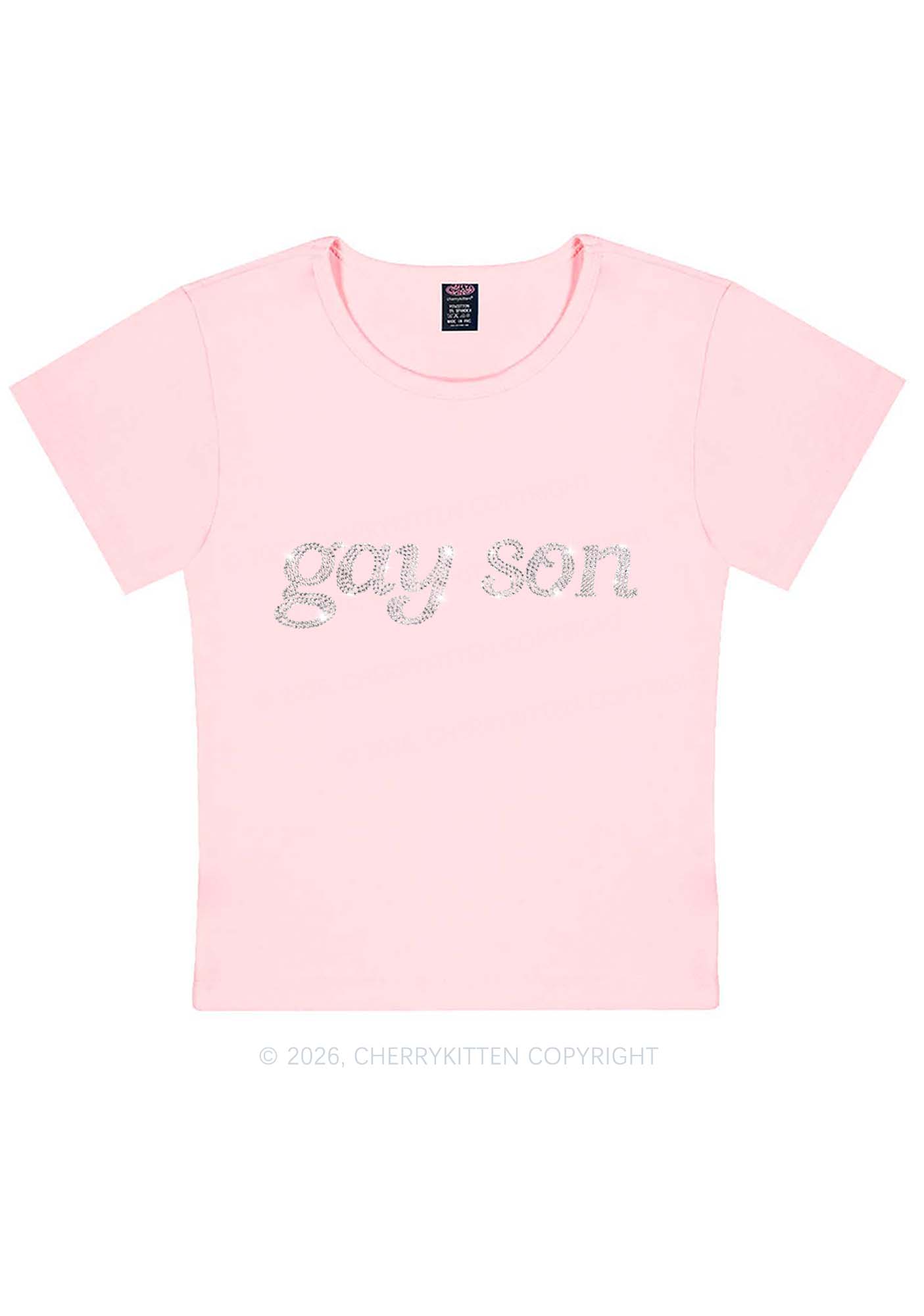 Rhinestone Gay Son Pride Y2K Baby Tee Cherrykitten
