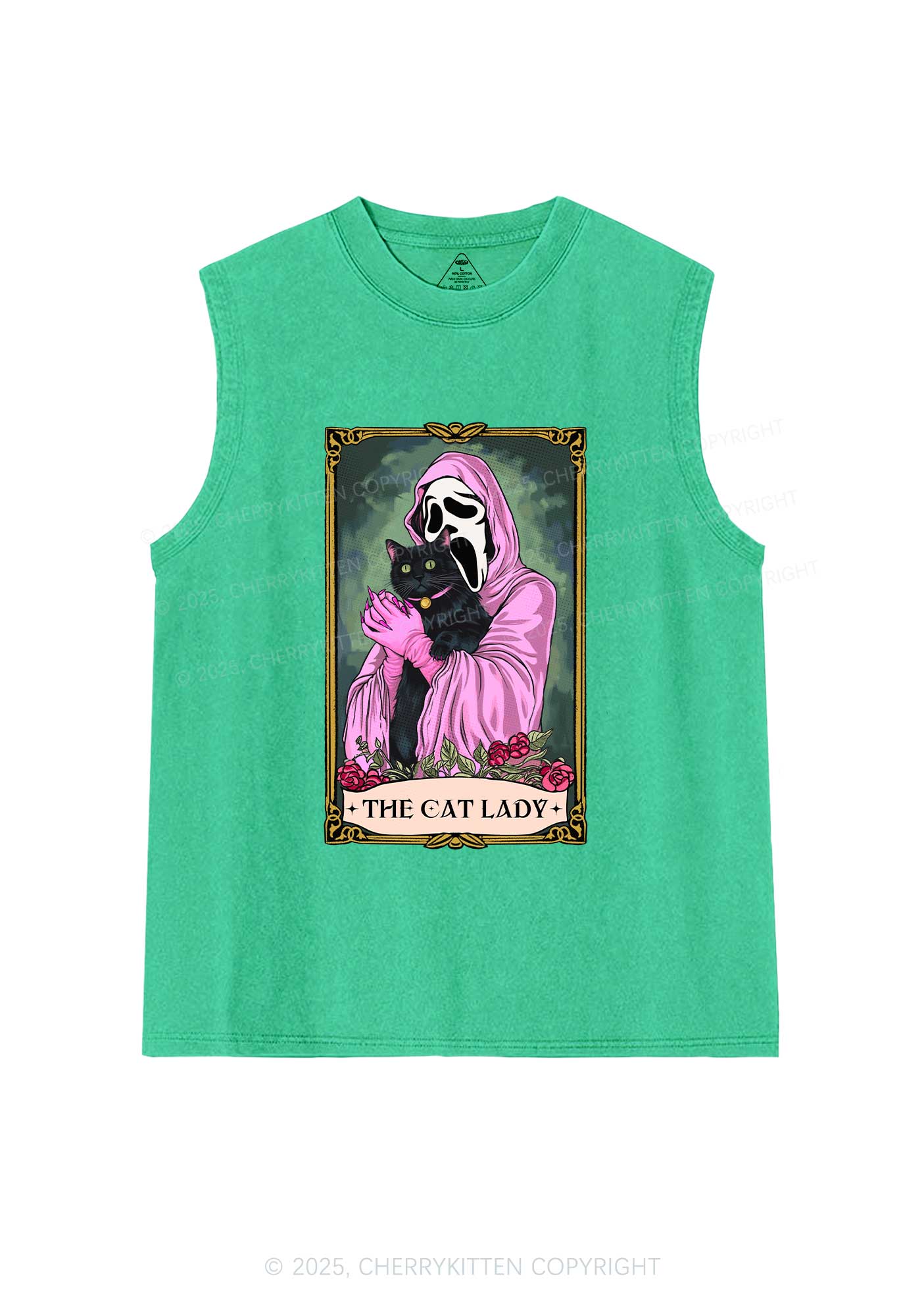 Halloween The Skull Cat Lady Y2K Washed Muscle Tank Cherrykitten