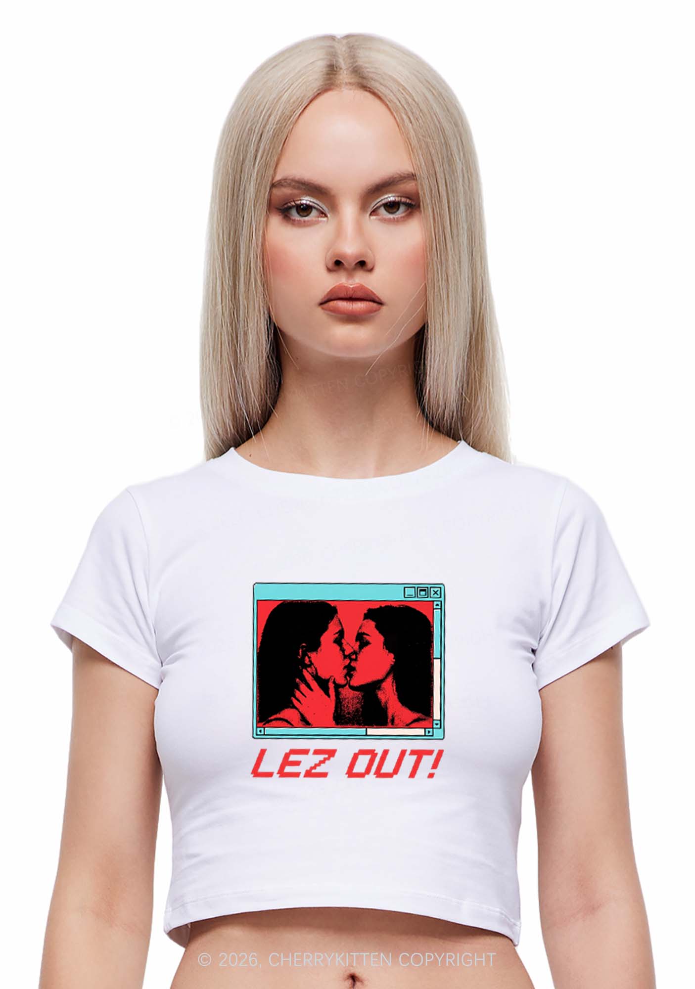 Lez Out Pride Y2K Baby Tee Cherrykitten