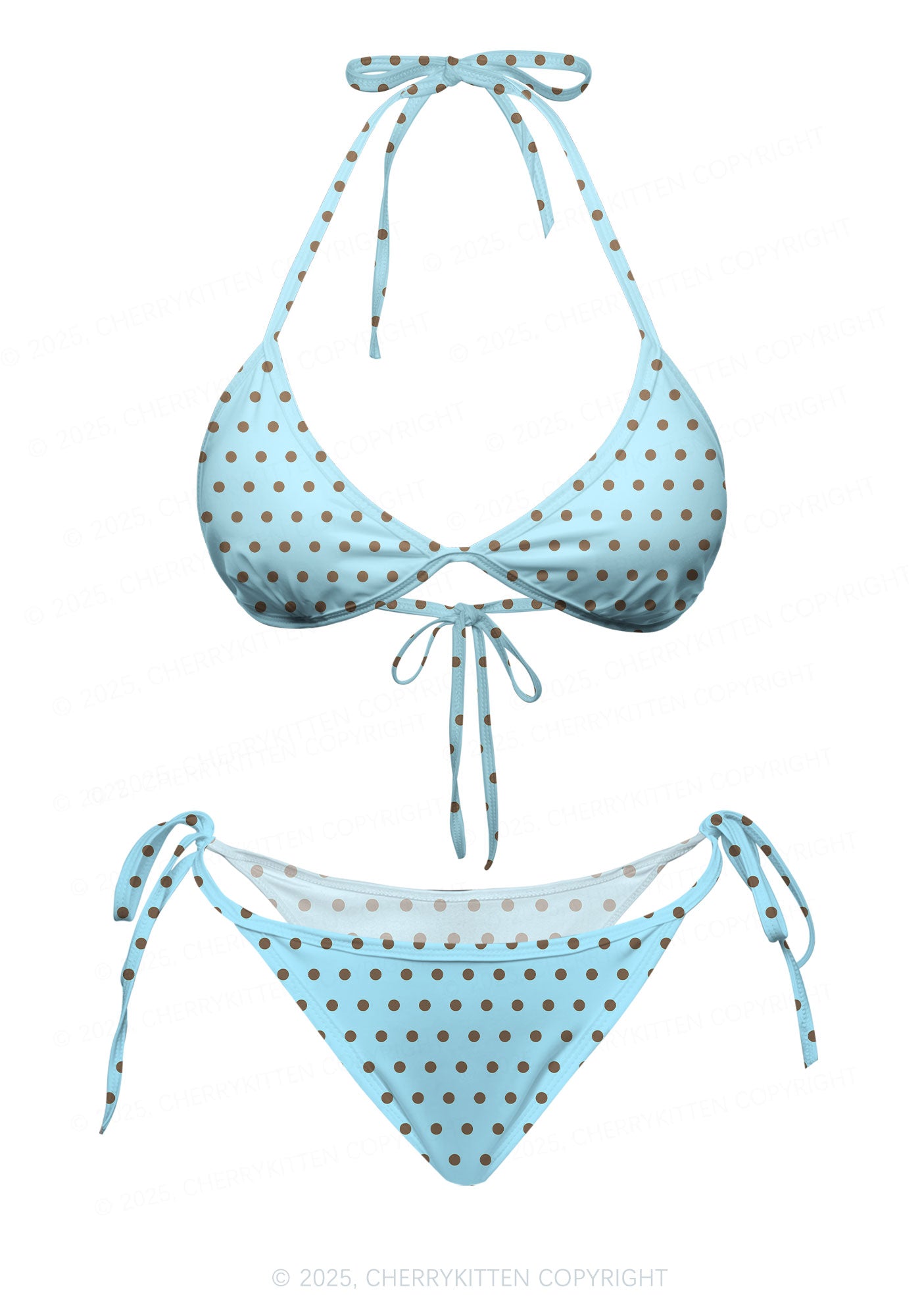 Blue And Brown Dots Y2K Print Bikini Set Cherrykitten