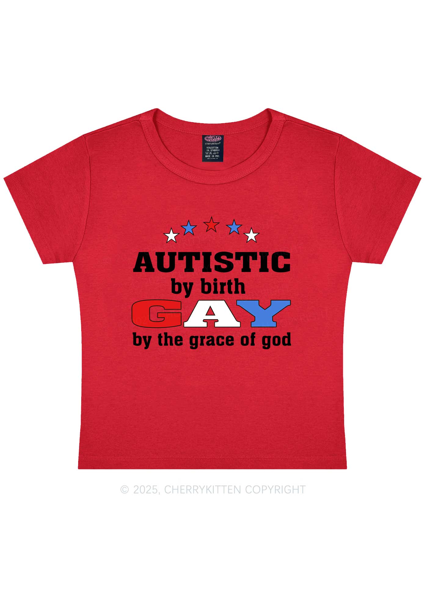Autistic By Birth Gay Pride Y2K Baby Tee Cherrykitten