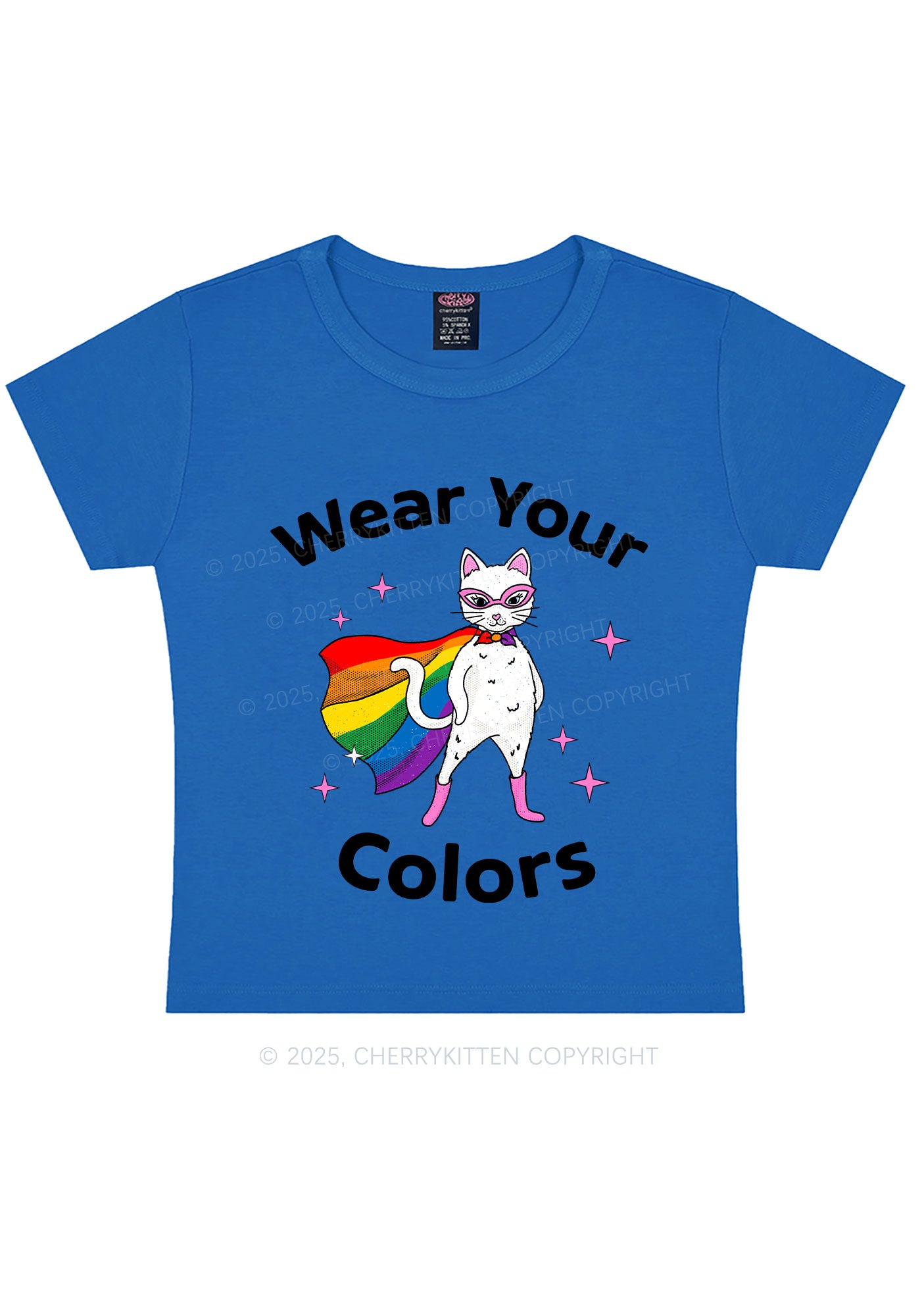 Pride Flag Cat Y2K Baby Tee Cherrykitten