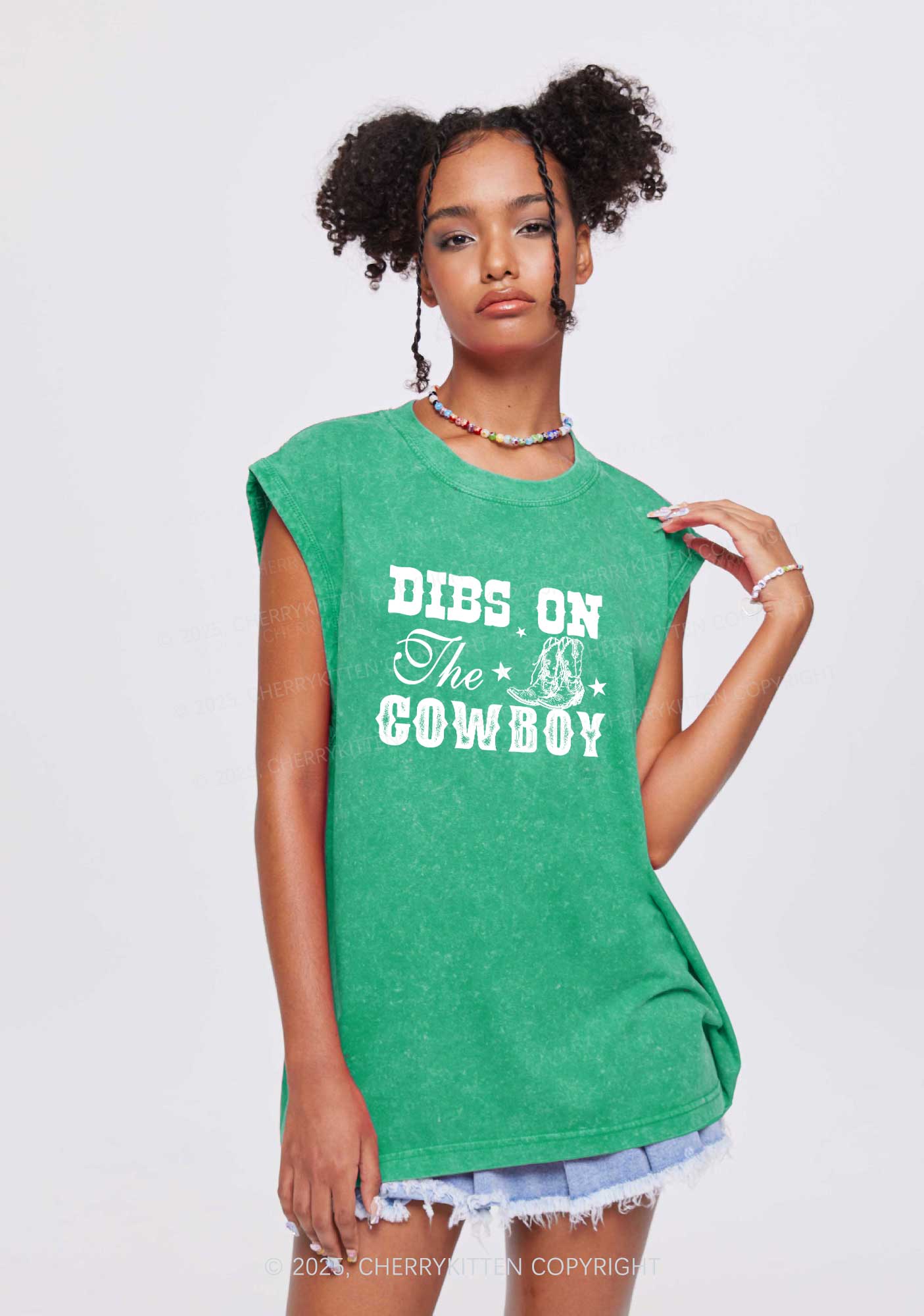 Dibs On The Cowboy Y2K Washed Muscle Tank Cherrykitten