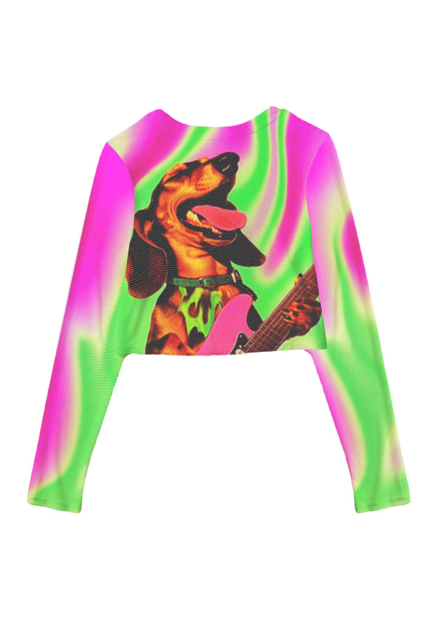 Rocking Puppy Y2K Mesh Long Sleeve Crop Top Cherrykitten