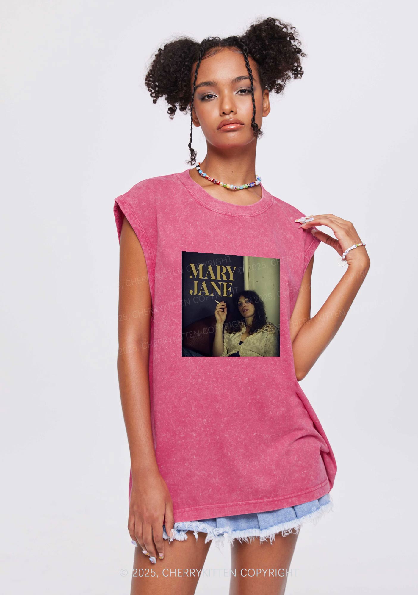 Smoking Woman Y2K Washed Tank Cherrykitten