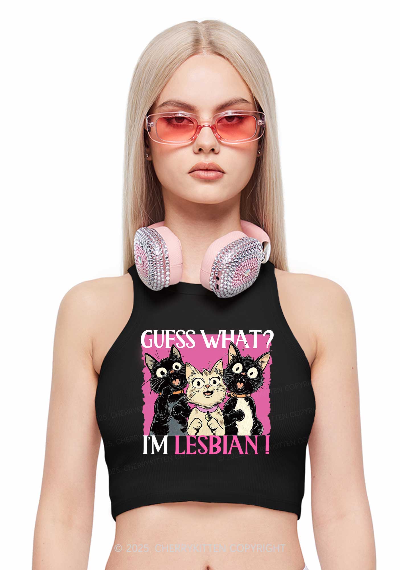 Im Lesbian Cat Pride Y2K Crop Tank Top Cherrykitten