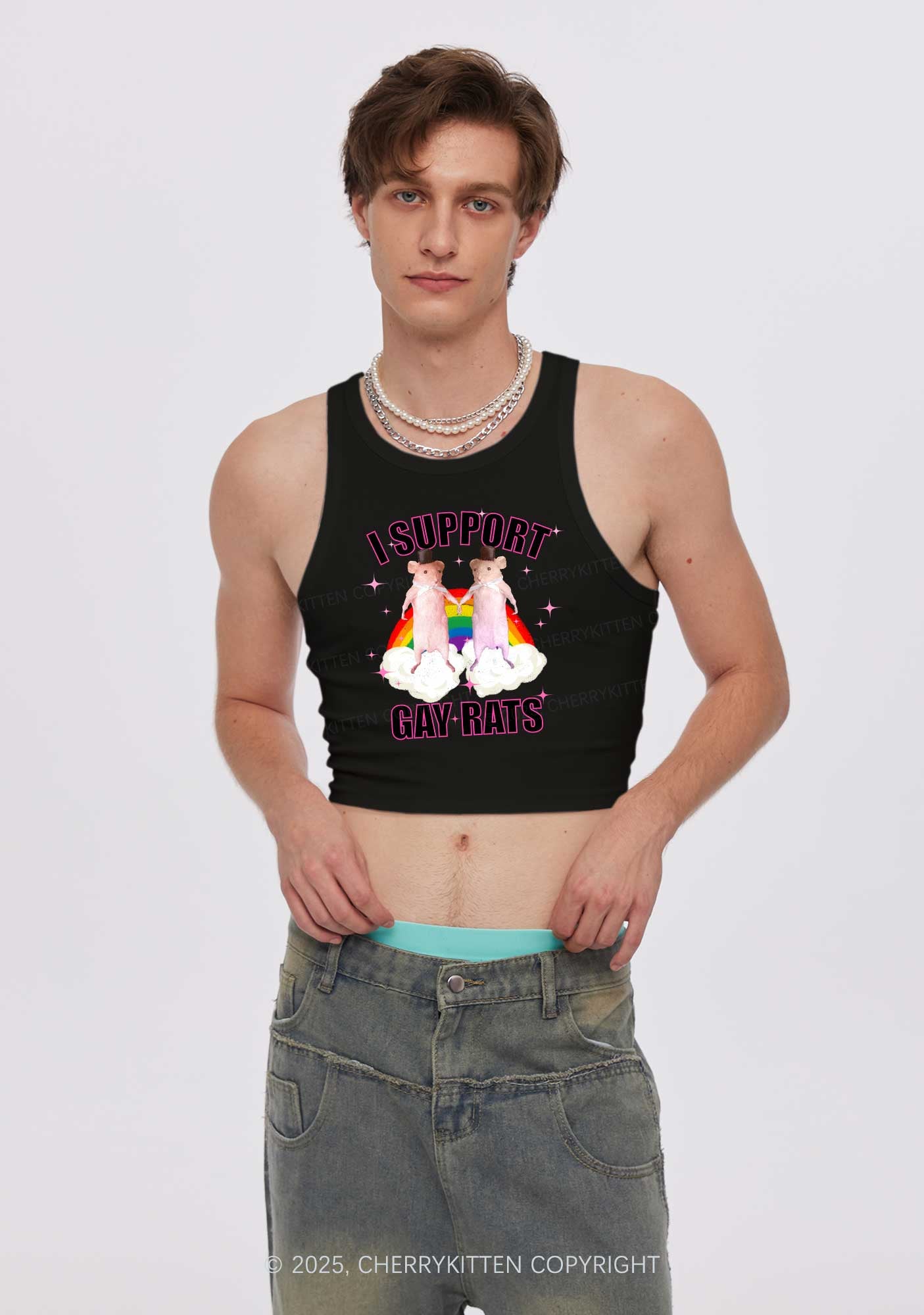 Support Gay Rats Pride Y2K Crop Tank Top Cherrykitten