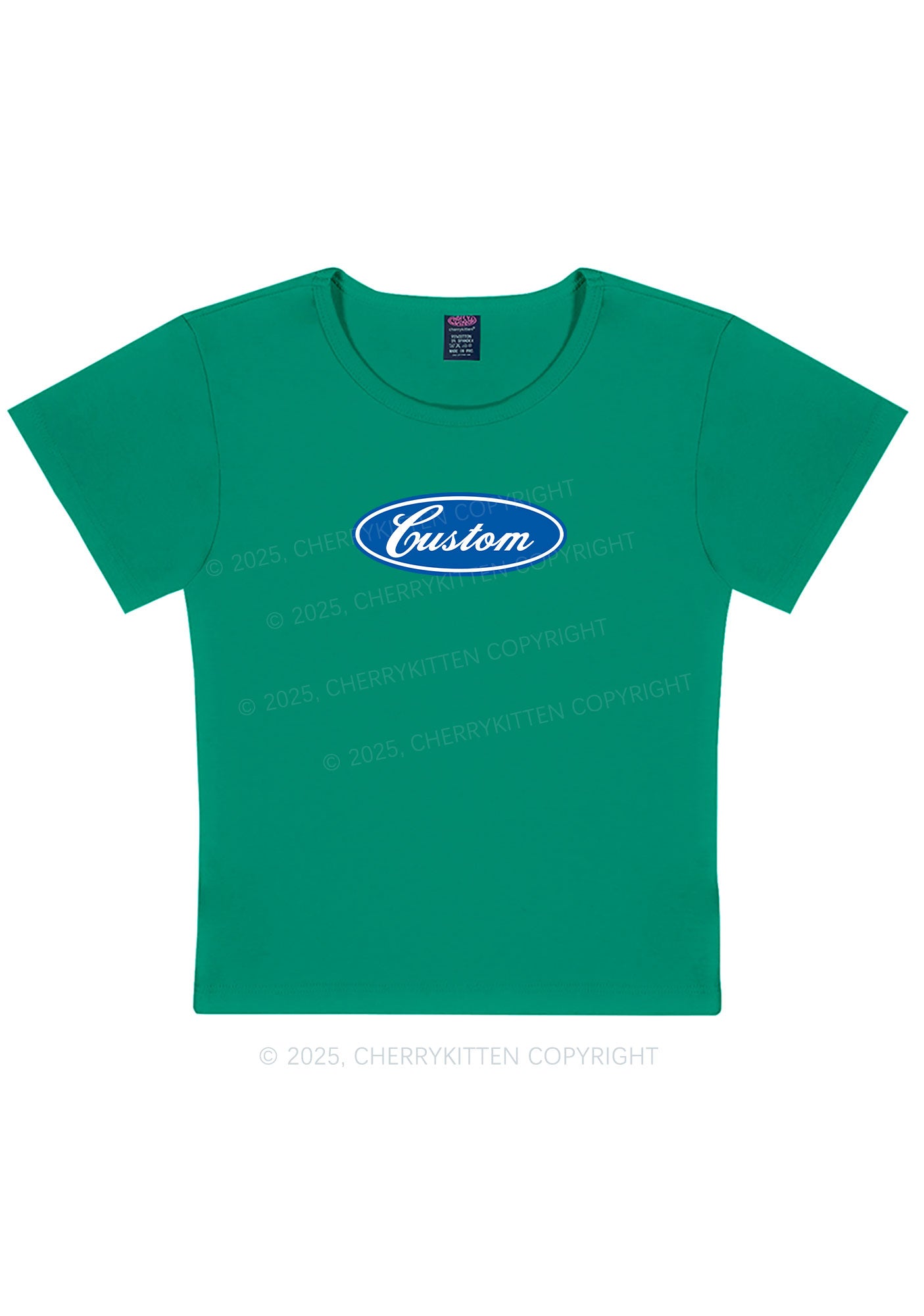 Oval Custom Text Y2K Baby Tee Cherrykitten