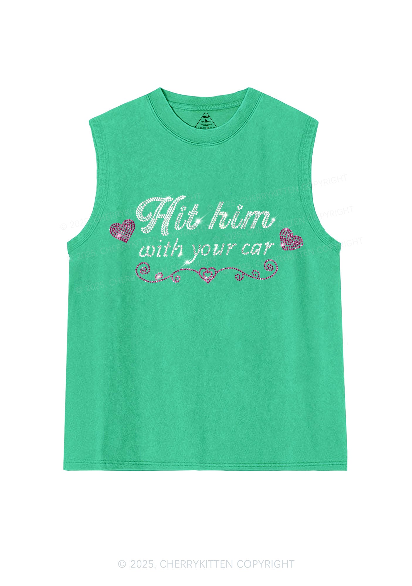 Rhinestone Hit Him Y2K Washed Muscle Tank Cherrykitten