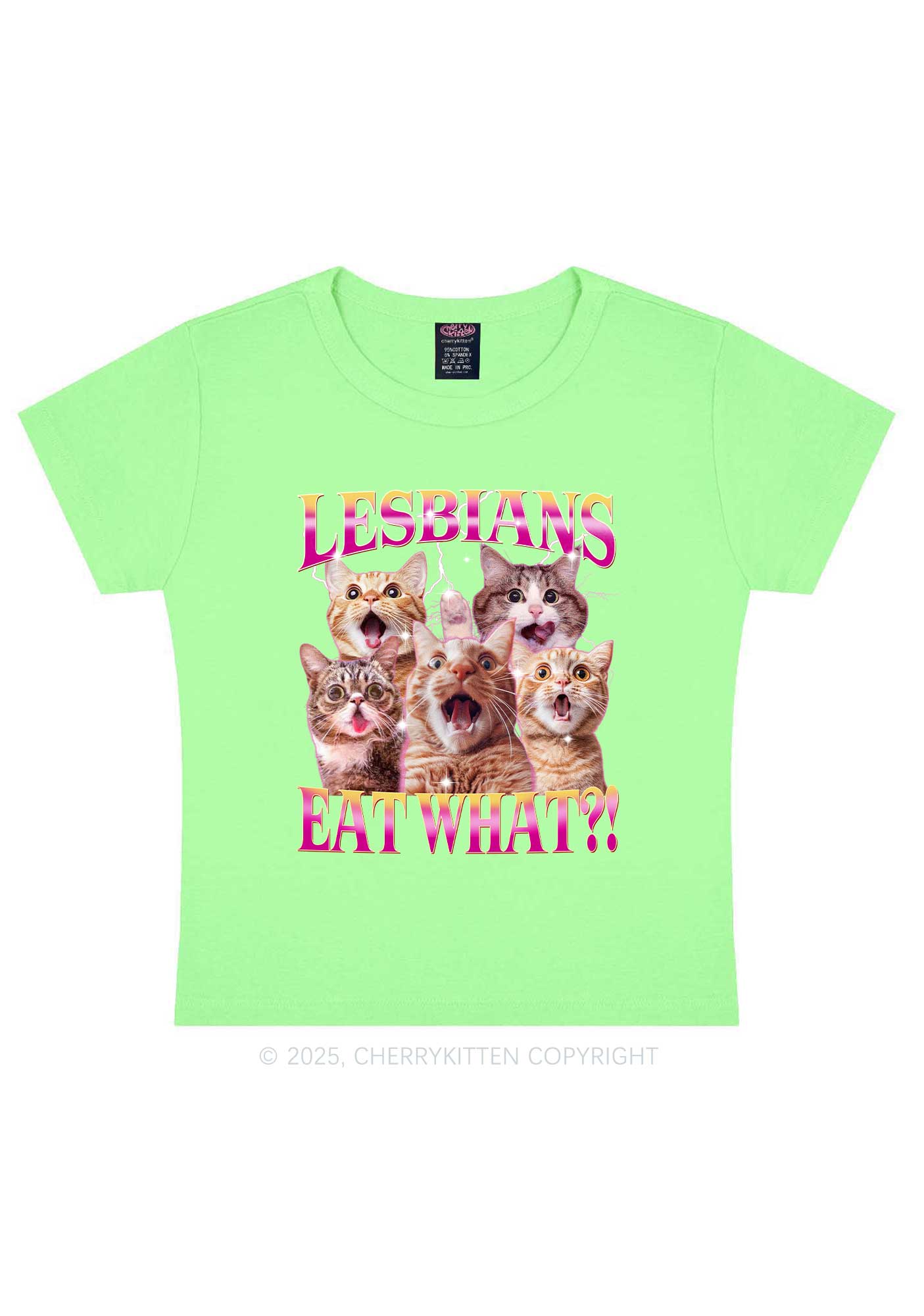 Funny Lesbian Cat Y2K Baby Tee Cherrykitten