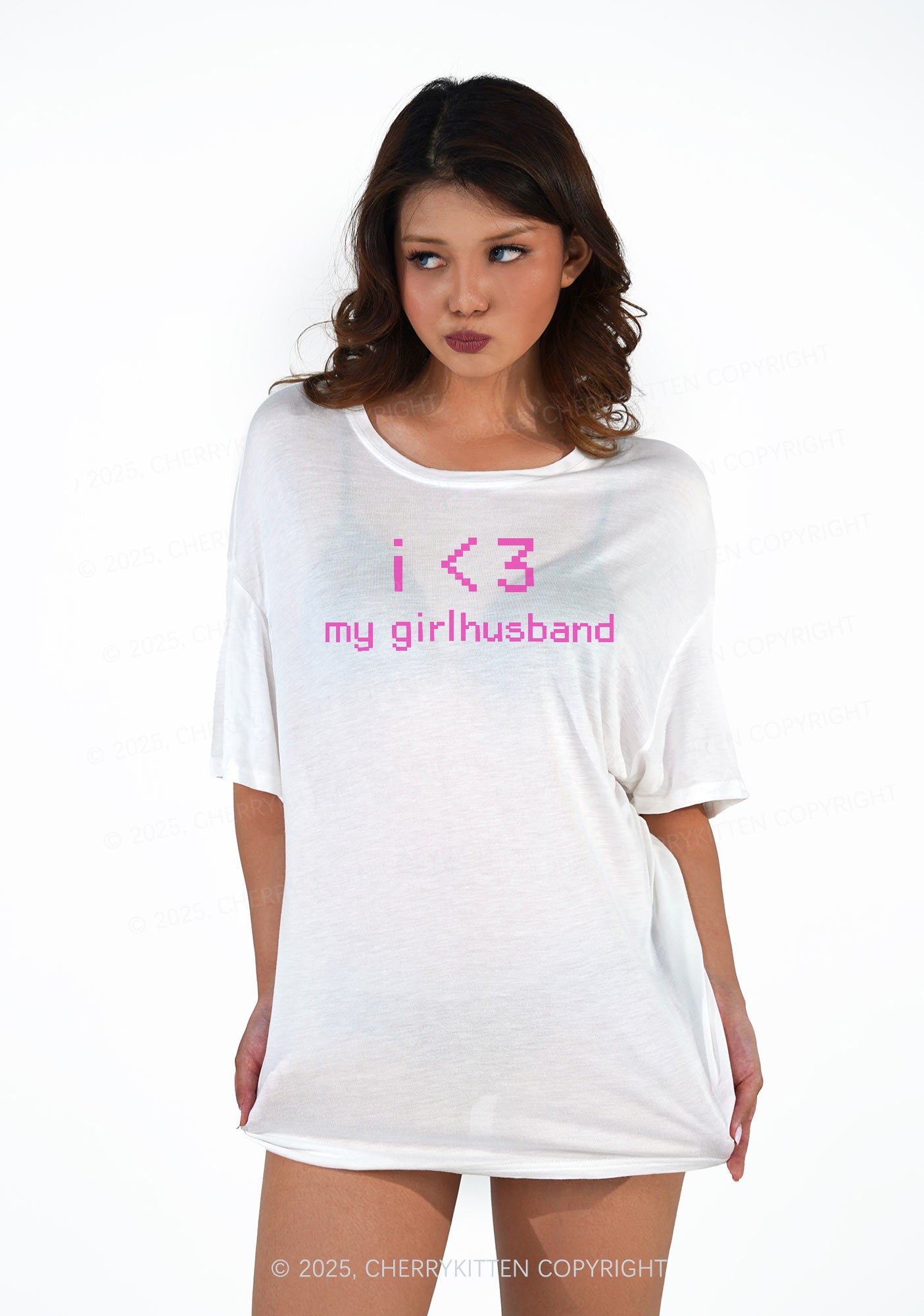 I Love My Girlhusband Y2K Sheer Boyfriend Tee Cherrykitten
