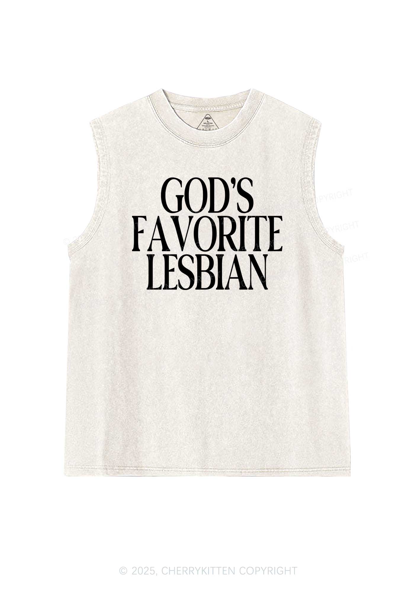Gods Favorite Lesbian Pride Y2K Washed Muscle Tank Cherrykitten