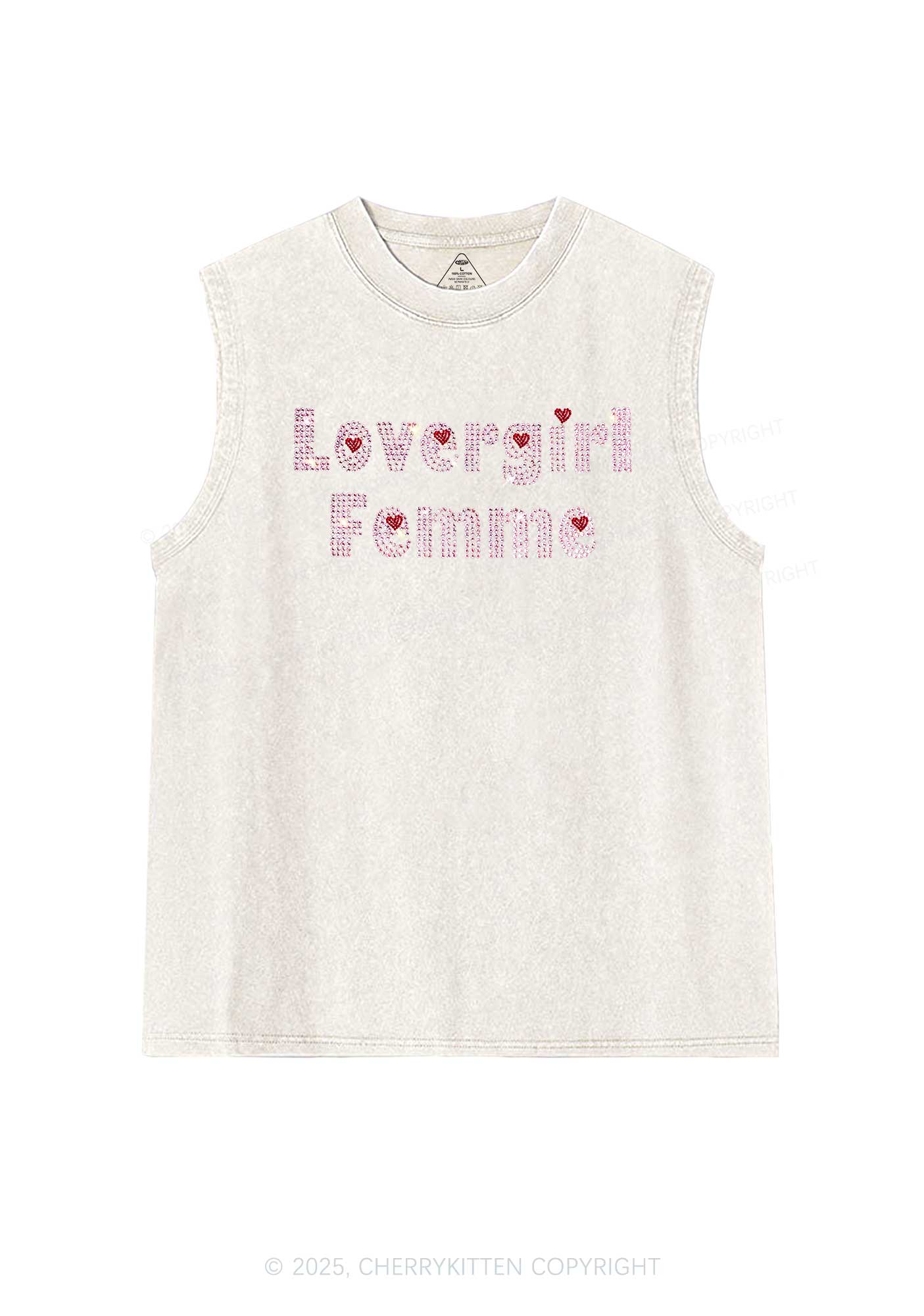 Rhinestone Lovergirl Femme Y2K Washed Muscle Tank Cherrykitten