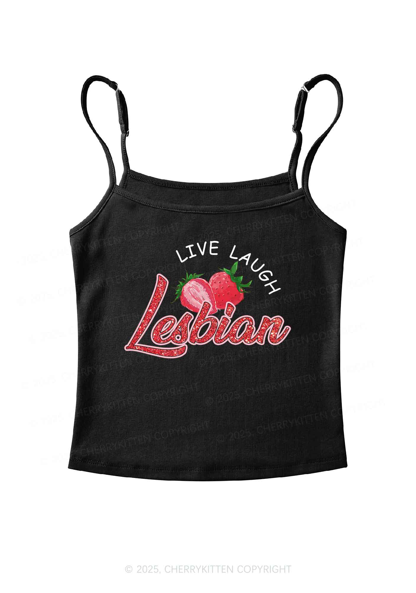 Live Laugh Lesbian Pride Y2K Spaghetti Strap Cami Cherrykitten