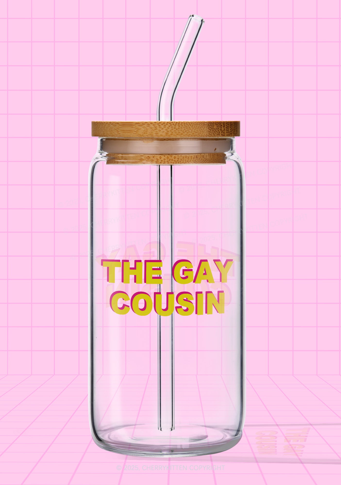 The Gay Cousin Pride Y2K Printed Glass Cup Cherrykitten