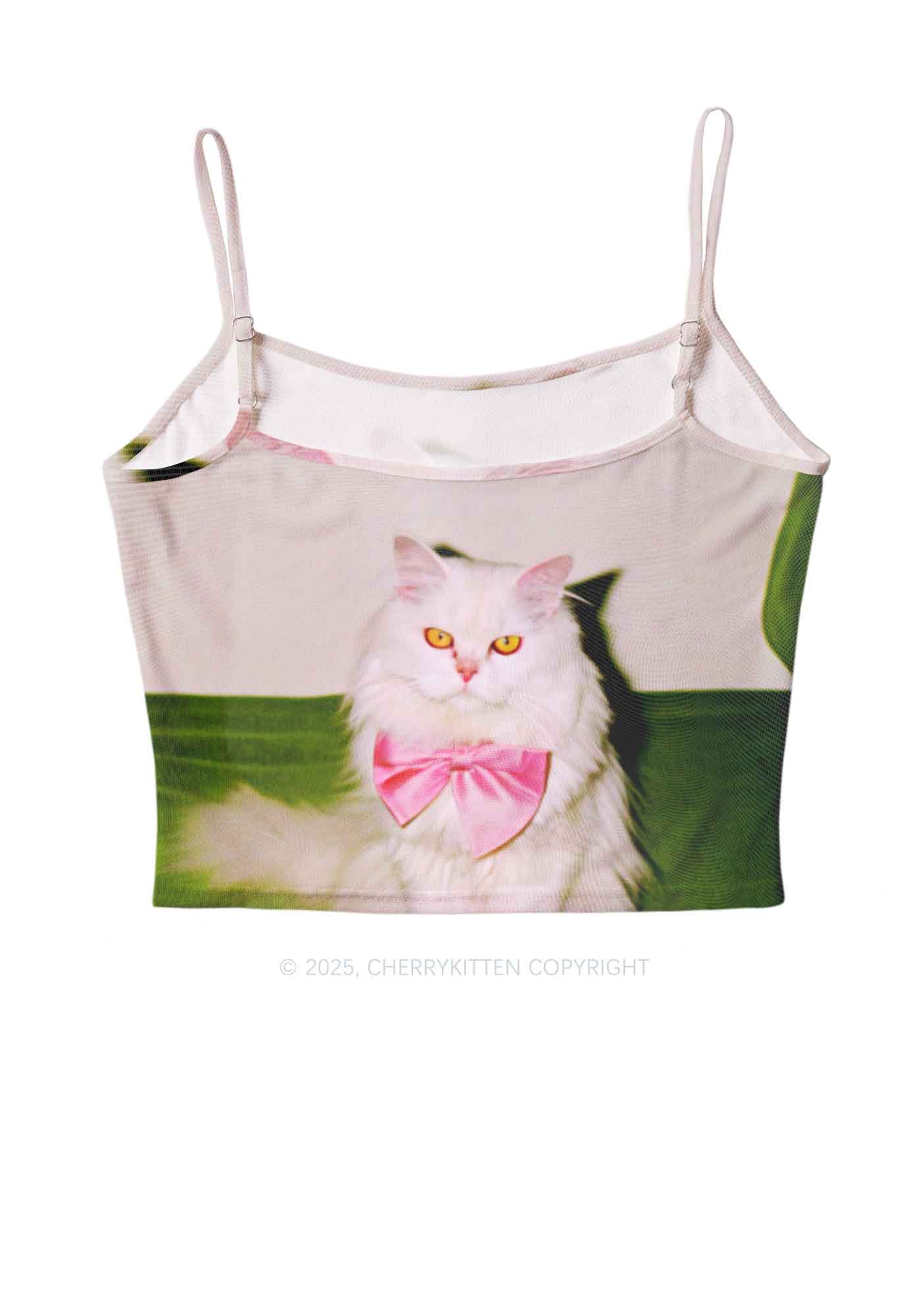 Pink Bow Cat Y2K Mesh Cami Tank Cherrykitten