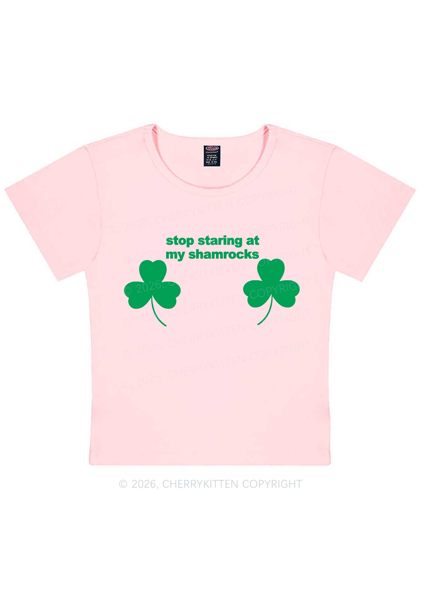 Stop Staring At My Shamrocks St Patricks Y2K Baby Tee Cherrykitten