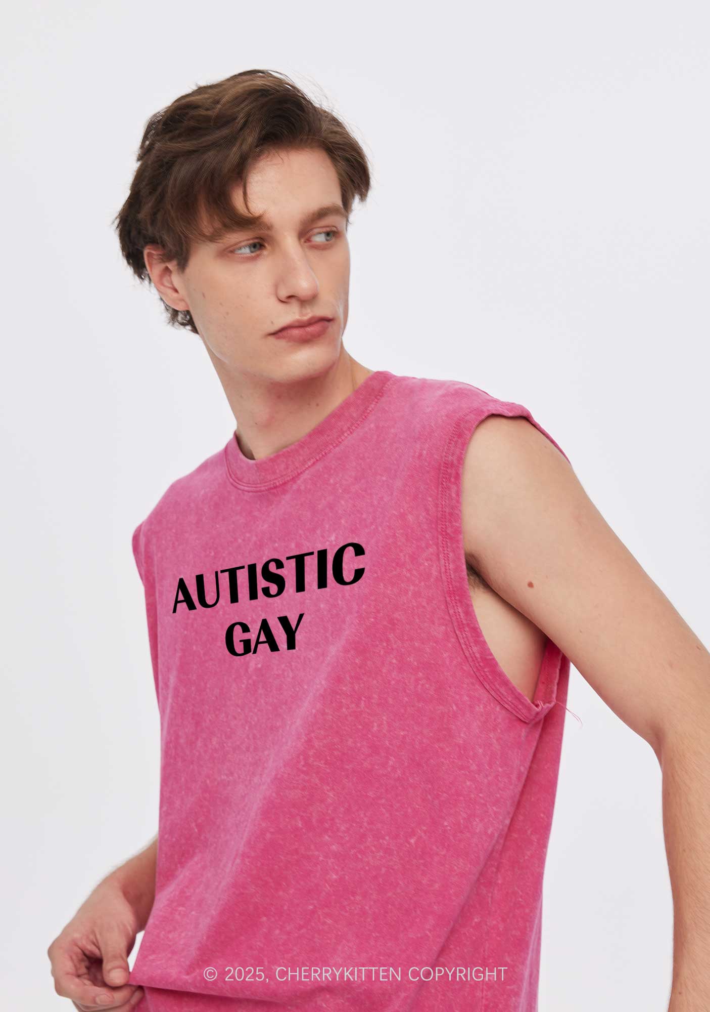 Autistic Gay Pride Y2K Washed Muscle Tank Cherrykitten