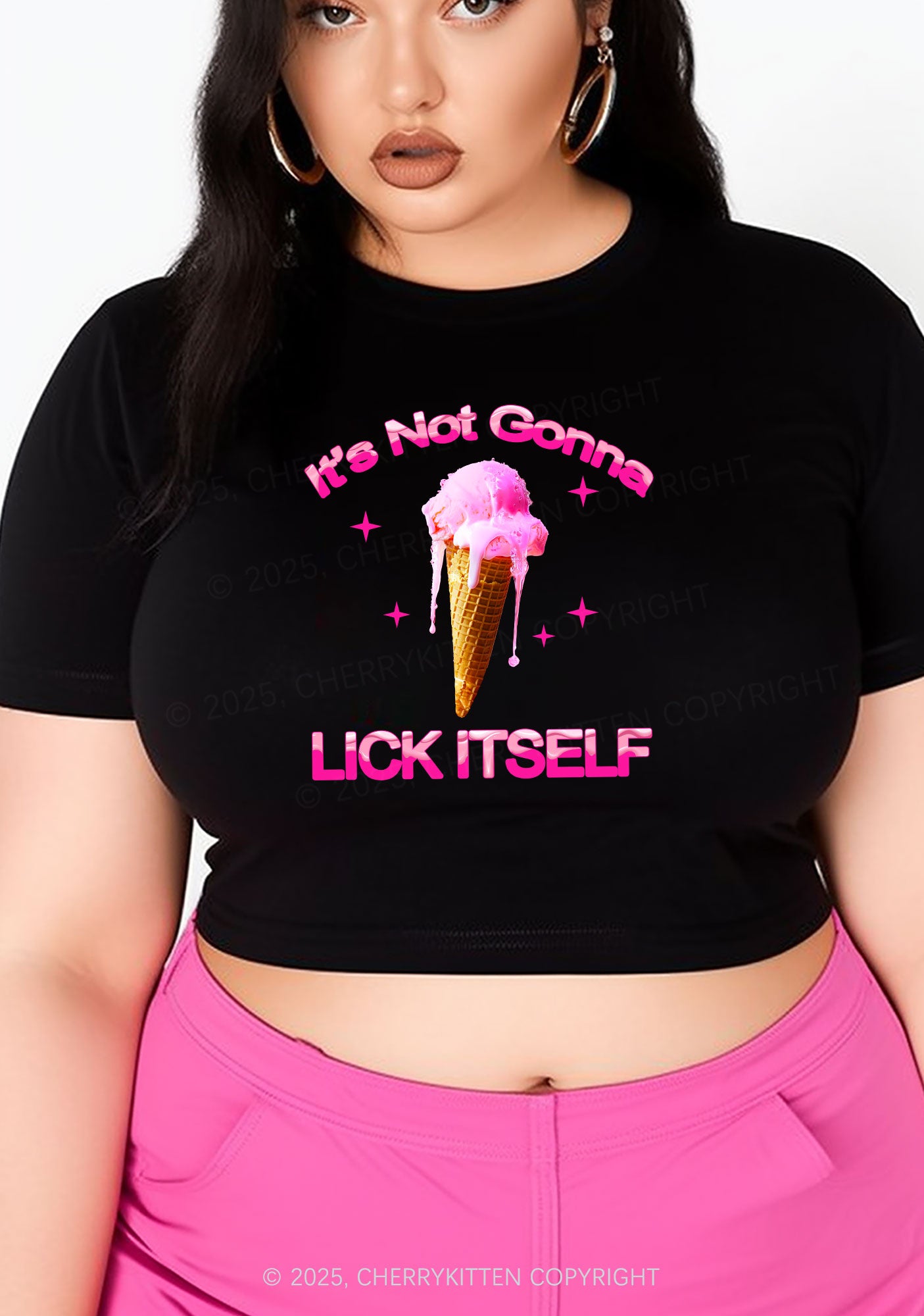 Curvy Ice Cream Lick Itself Y2K Baby Tee Cherrykitten