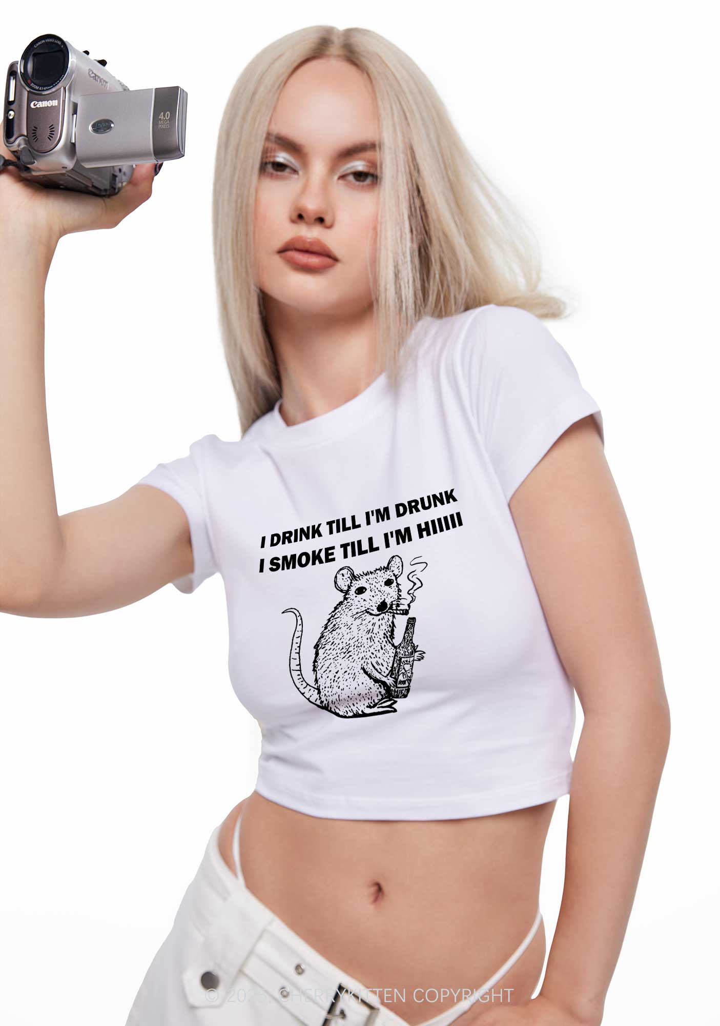 Drunk And Smoke Ratz Y2K Baby Tee Cherrykitten
