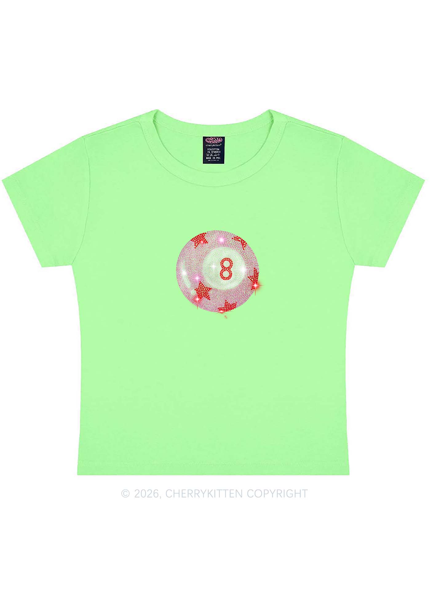 Rhinestone Pink Eight Ball Star Y2K Baby Tee Cherrykitten