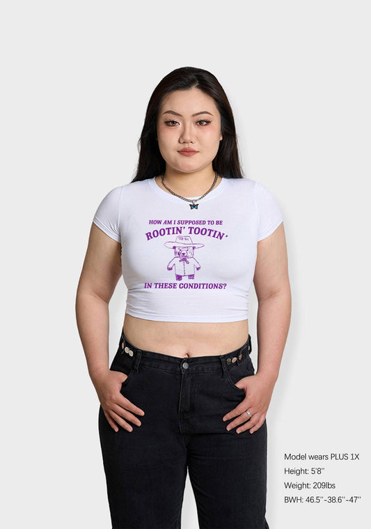 Curvy I Supposed To Be Rootin' Tootin' Baby Tee