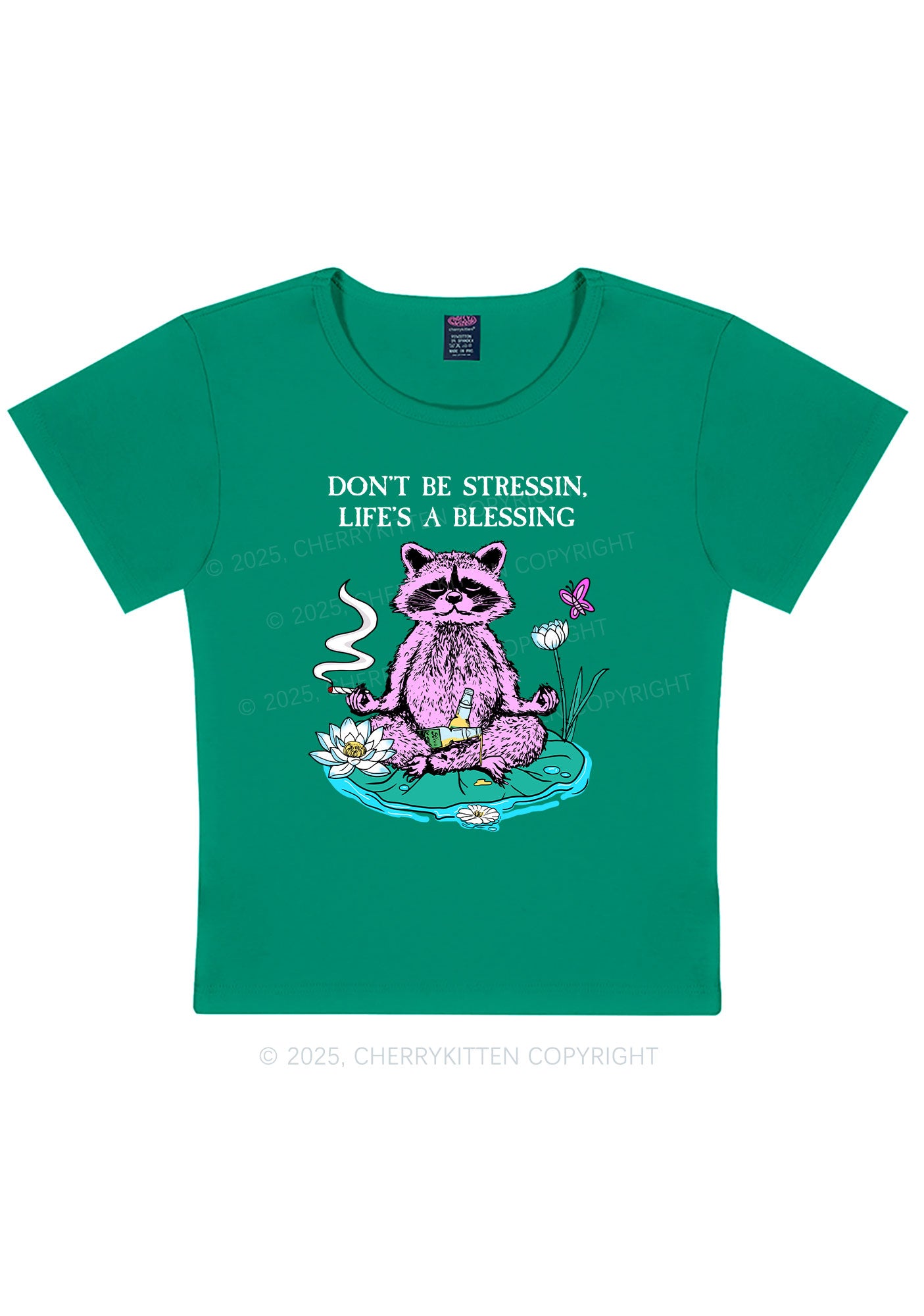 Dont Stress Raccoon Y2K Baby Tee Cherrykitten