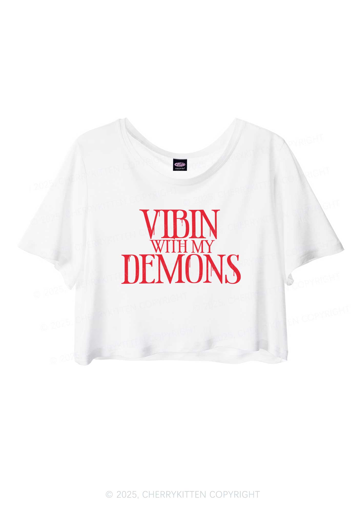 Halloween Vibin With My Demons Y2K Sheer Crop Tee Cherrykitten