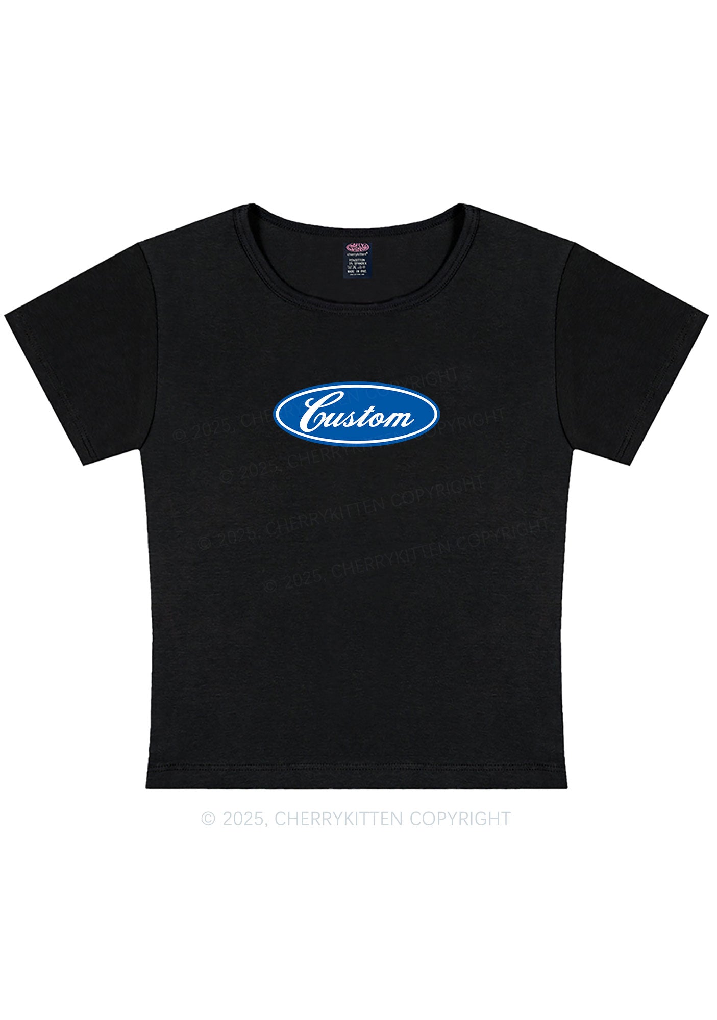Oval Custom Text Y2K Baby Tee Cherrykitten