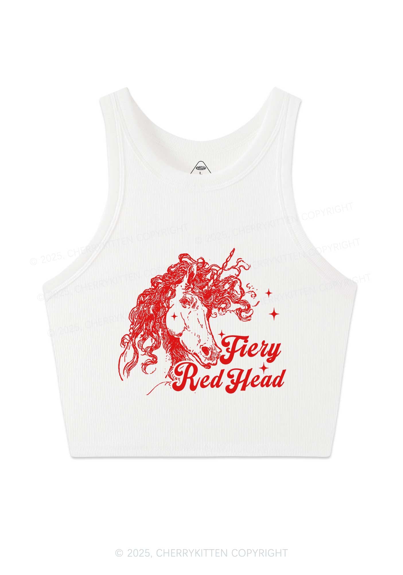 Fiery Red Head Y2K Crop Tank Top Cherrykitten