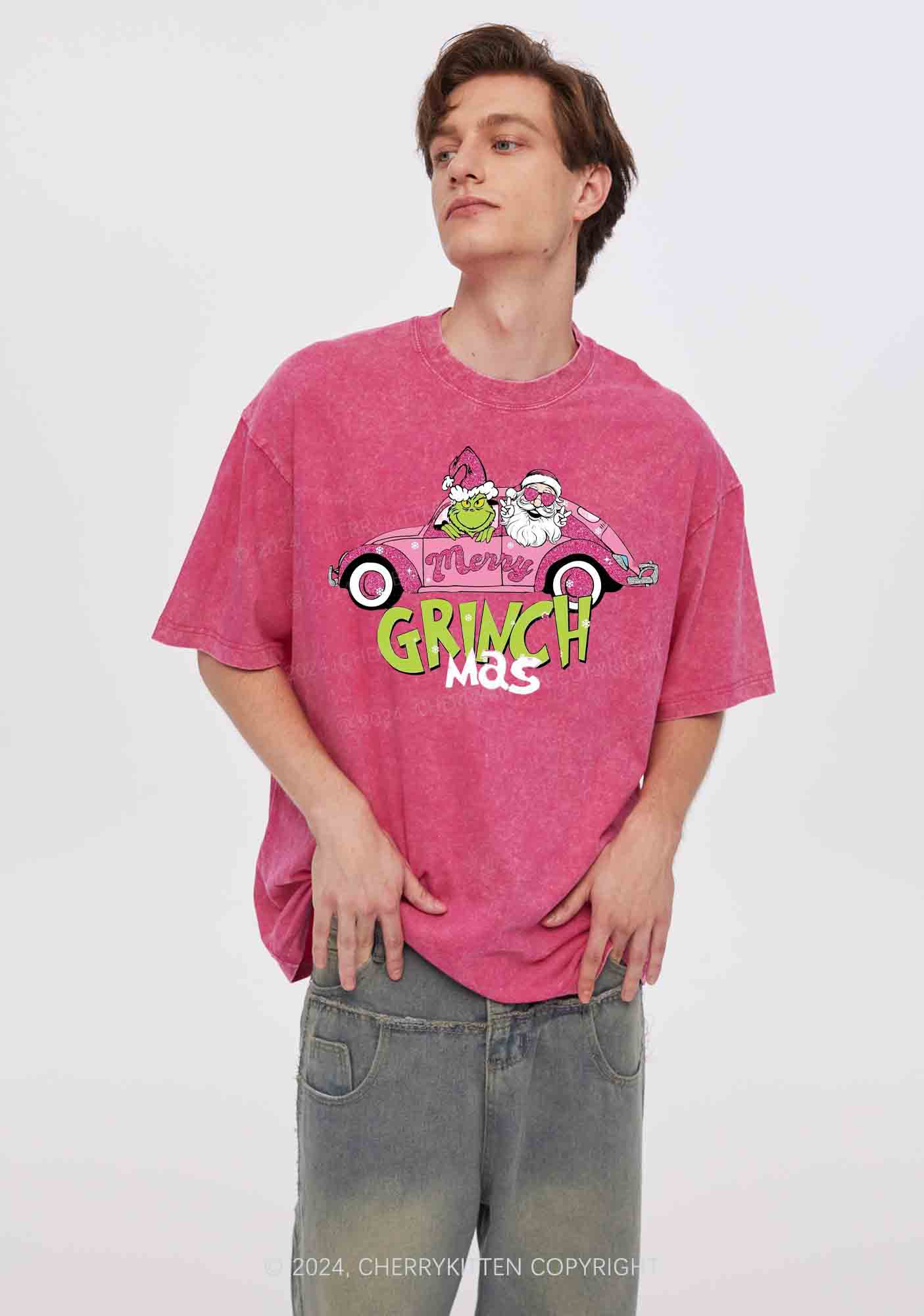 Christmas Pink Car Y2K Washed Tee Cherrykitten