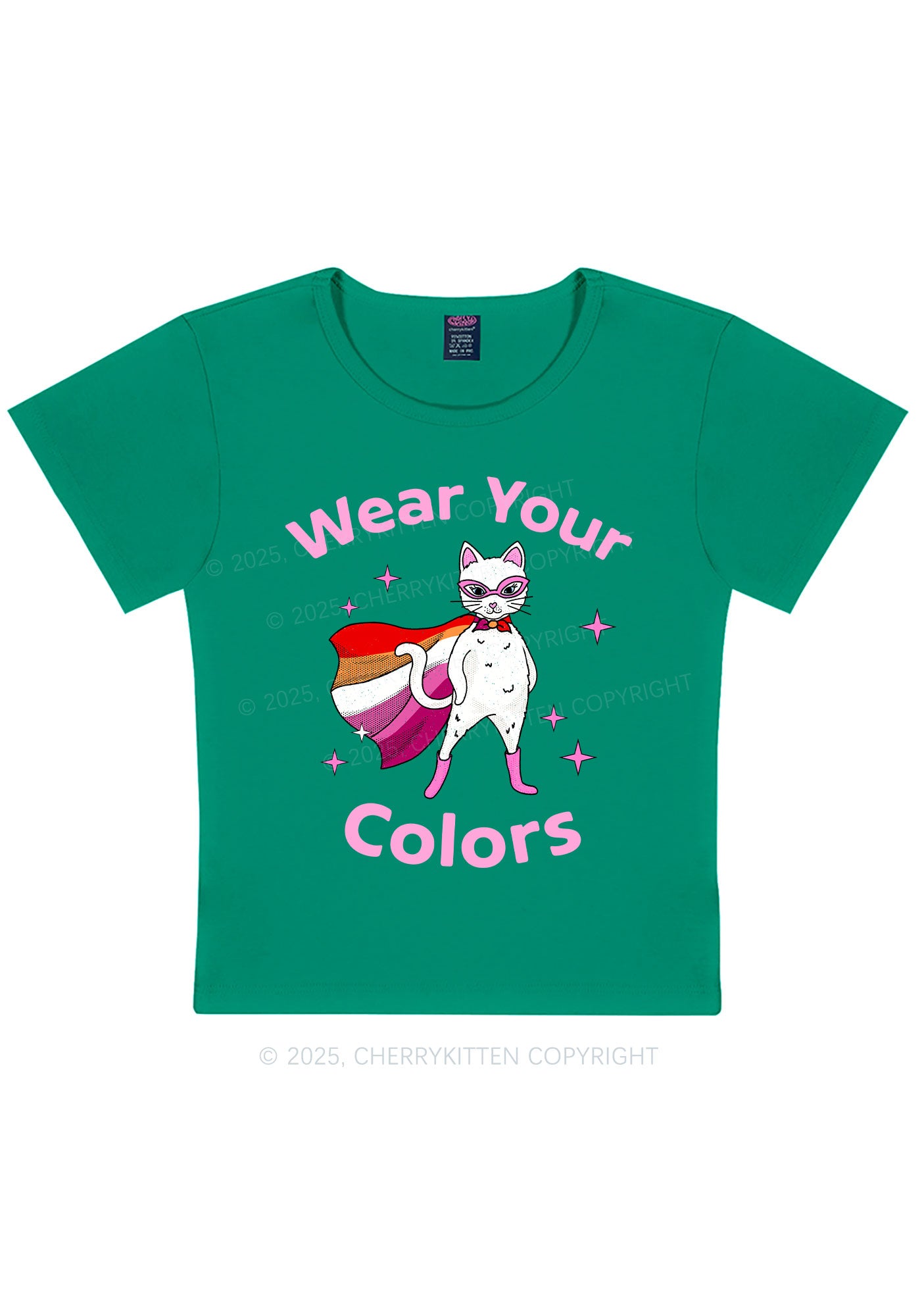 Lesbian Flag Cat Pride Y2K Baby Tee Cherrykitten