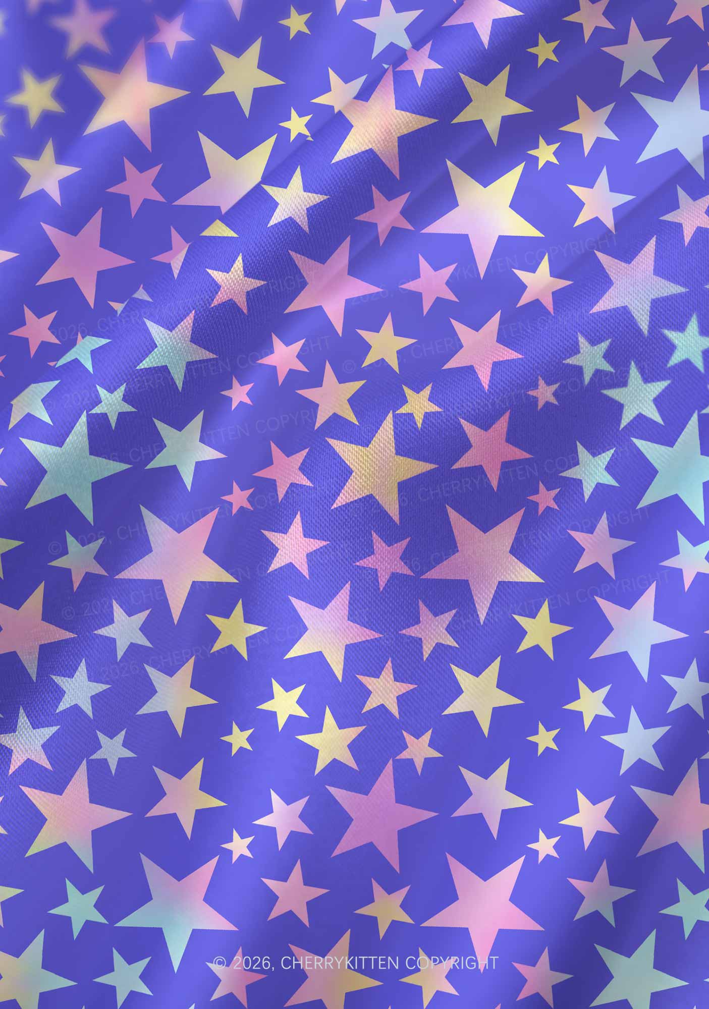 Rainbow Star On Purple Y2K Print Satin Cowl Neck Slip Dress Cherrykitten