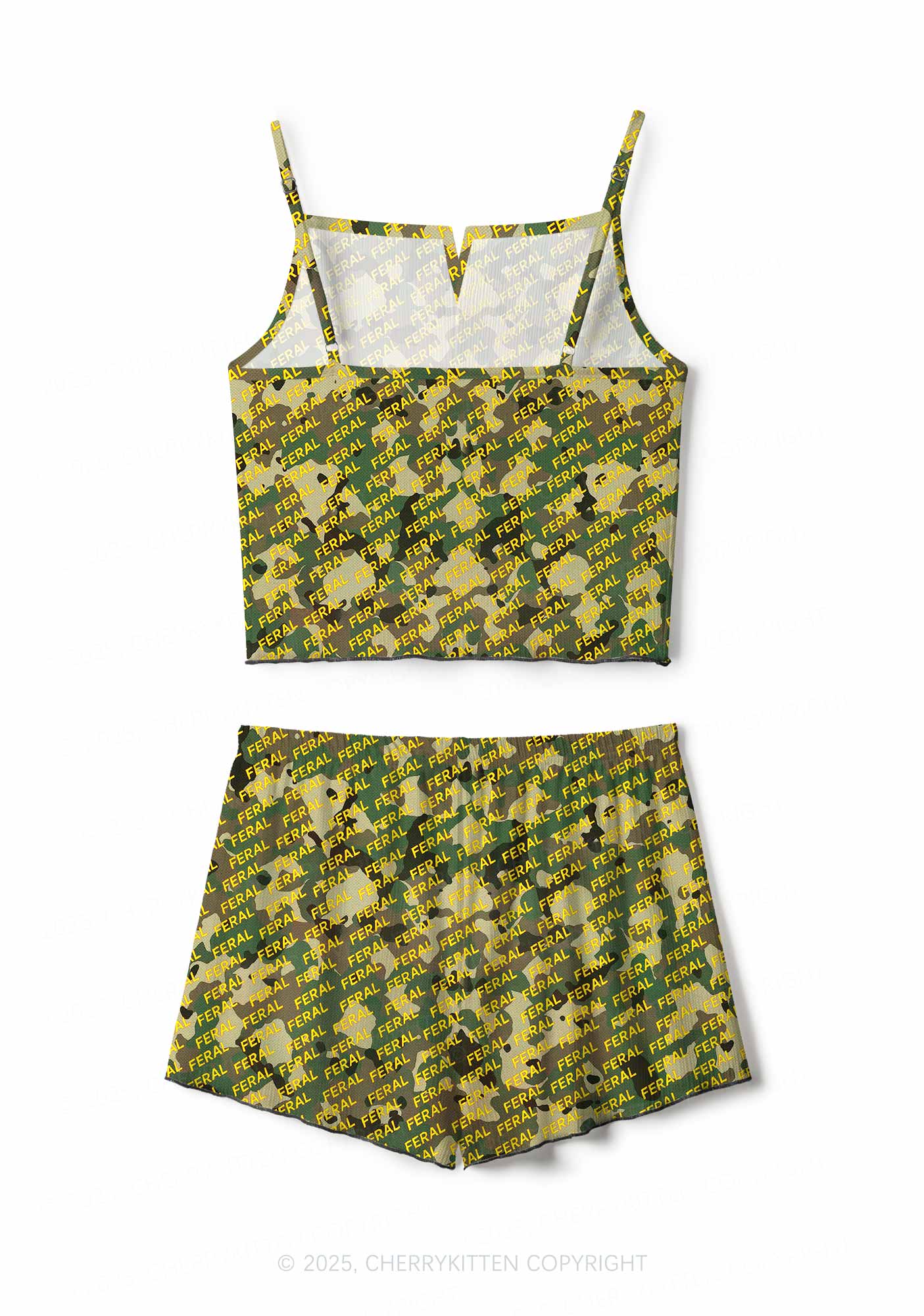 Wild Camouflage Feral Y2K Print Cami Shorts Pajama Set Cherrykitten