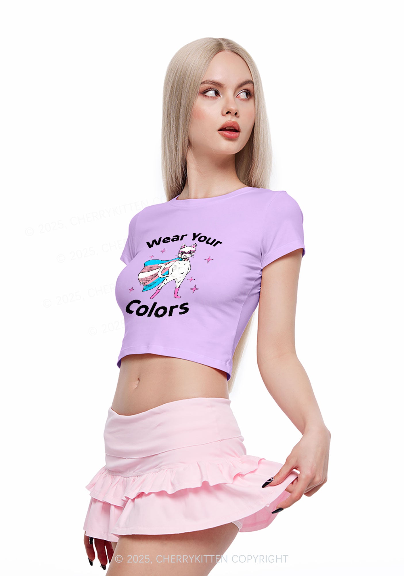 Transgender Flag Cat Pride Y2K Baby Tee Cherrykitten